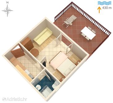 Plan Vantačići, Plan in the studio-apartment, dopusteni kucni ljubimci i WIFI.