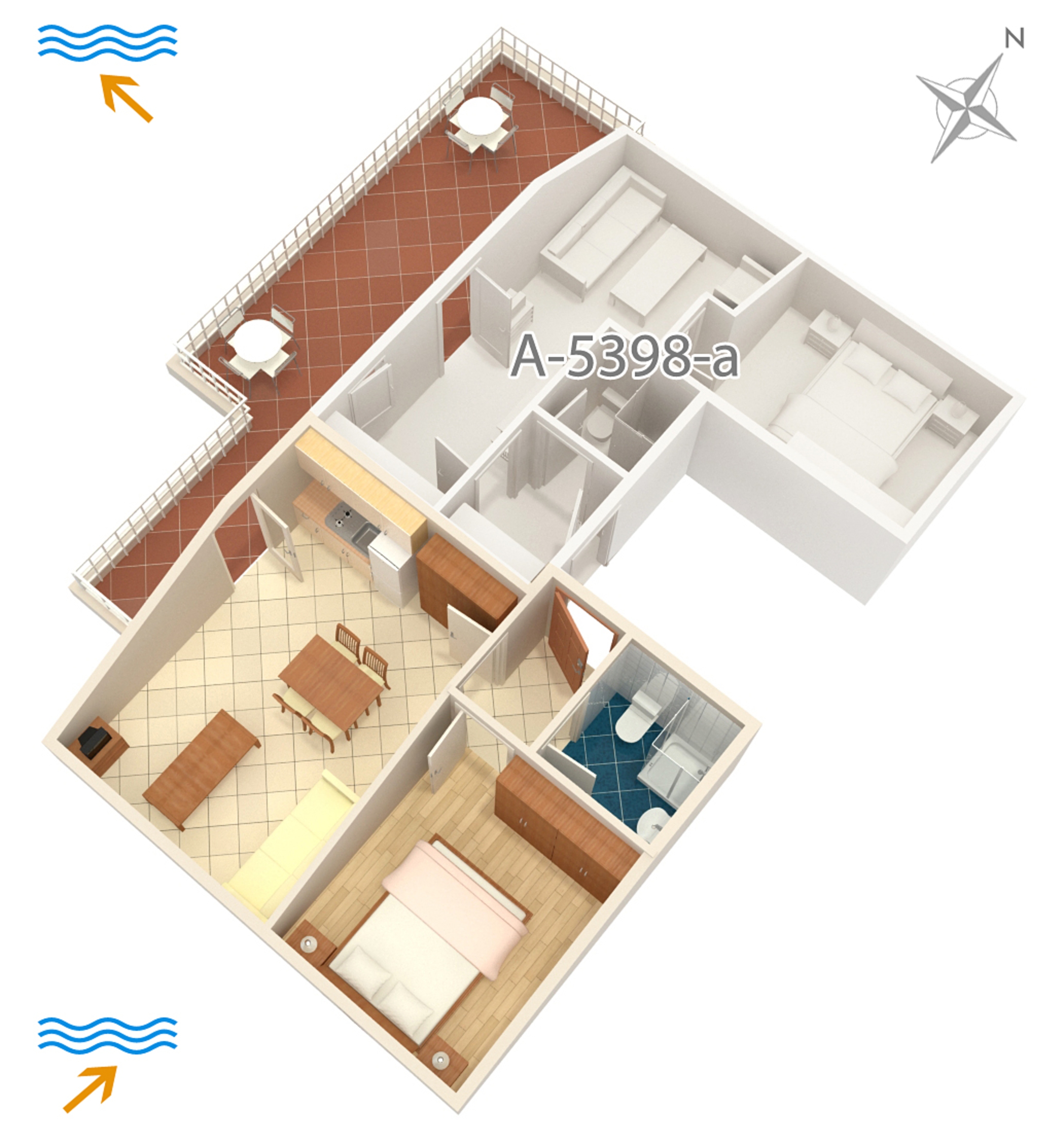 One bedroom apartment with terrace and sea view Njivice, Krk  A-b