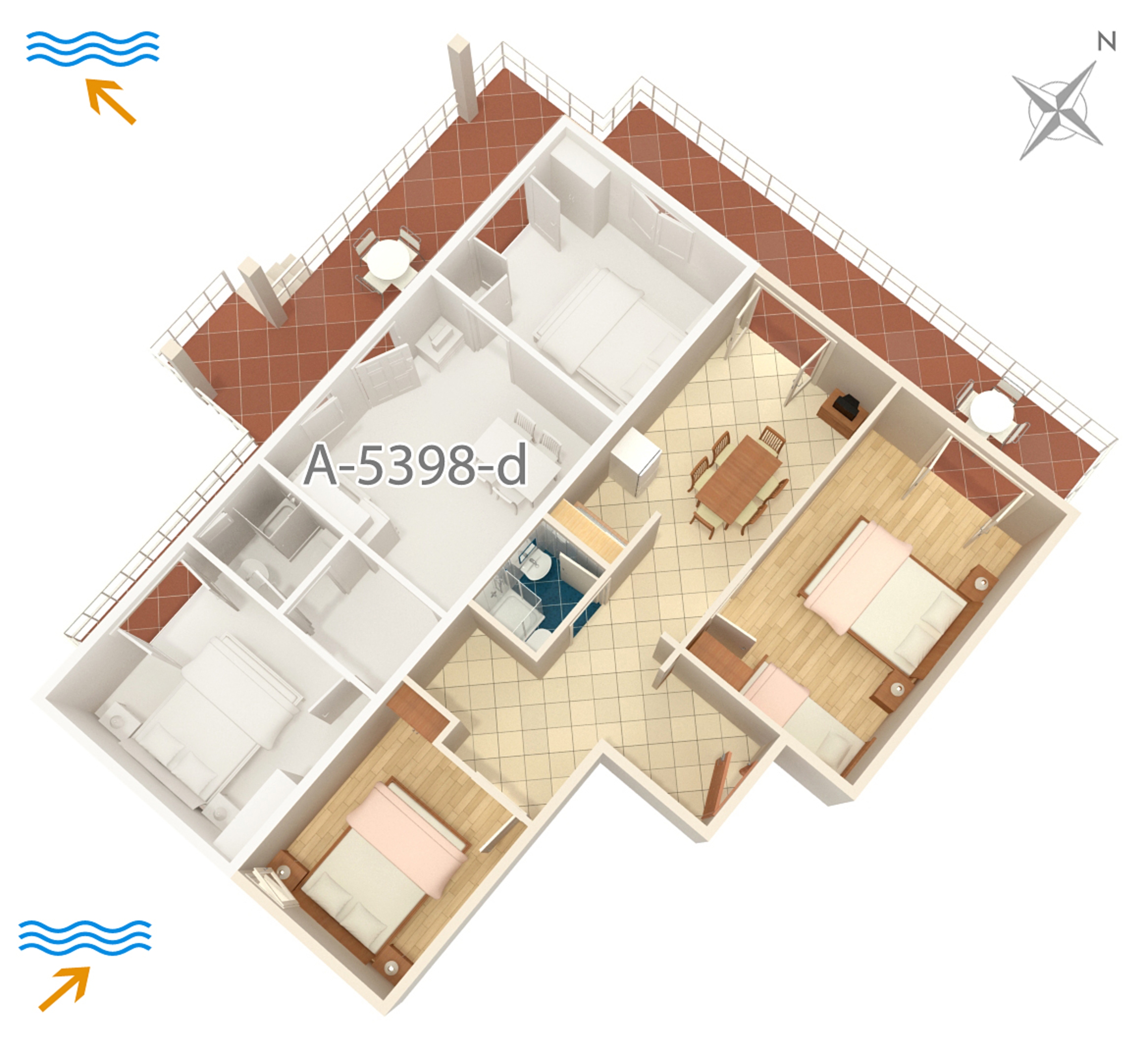 Two bedroom apartment with terrace and sea view Njivice, Krk  A-c