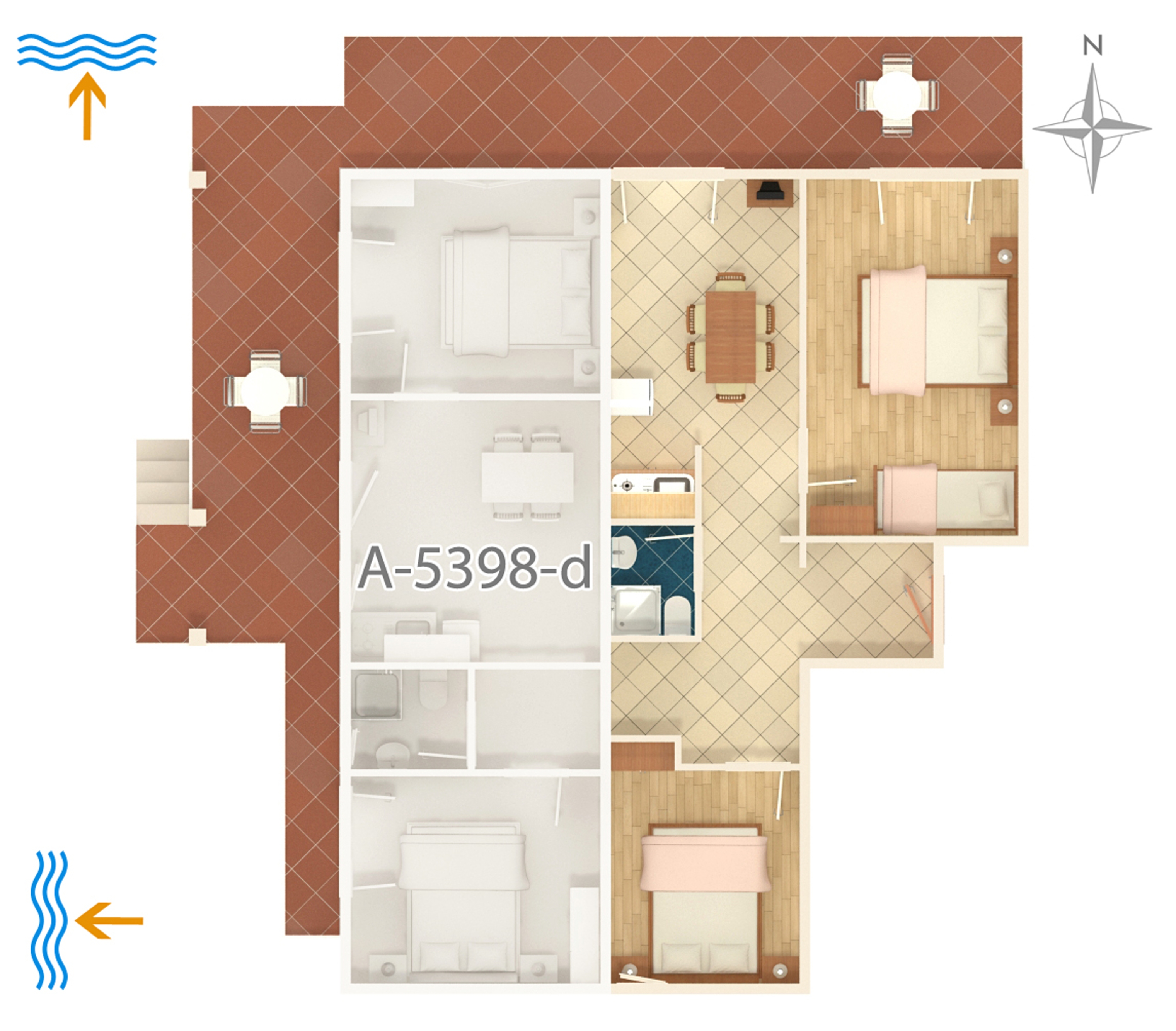 Two bedroom apartment with terrace and sea view Njivice, Krk  A-c