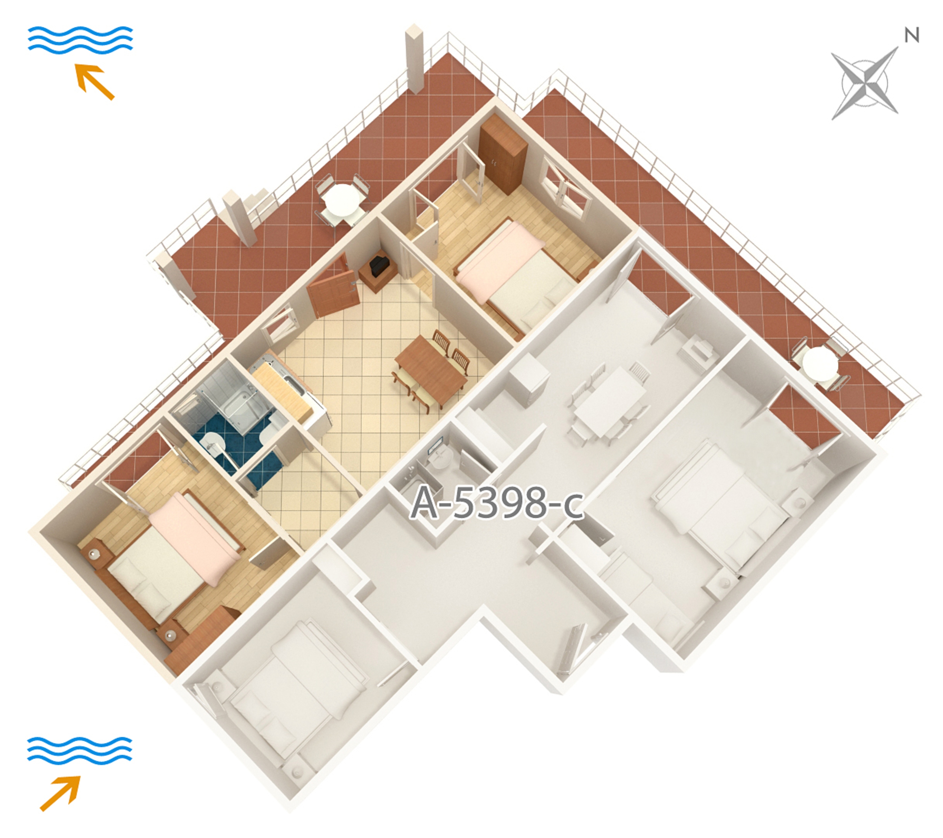 Two bedroom apartment with terrace Njivice, Krk  A-d