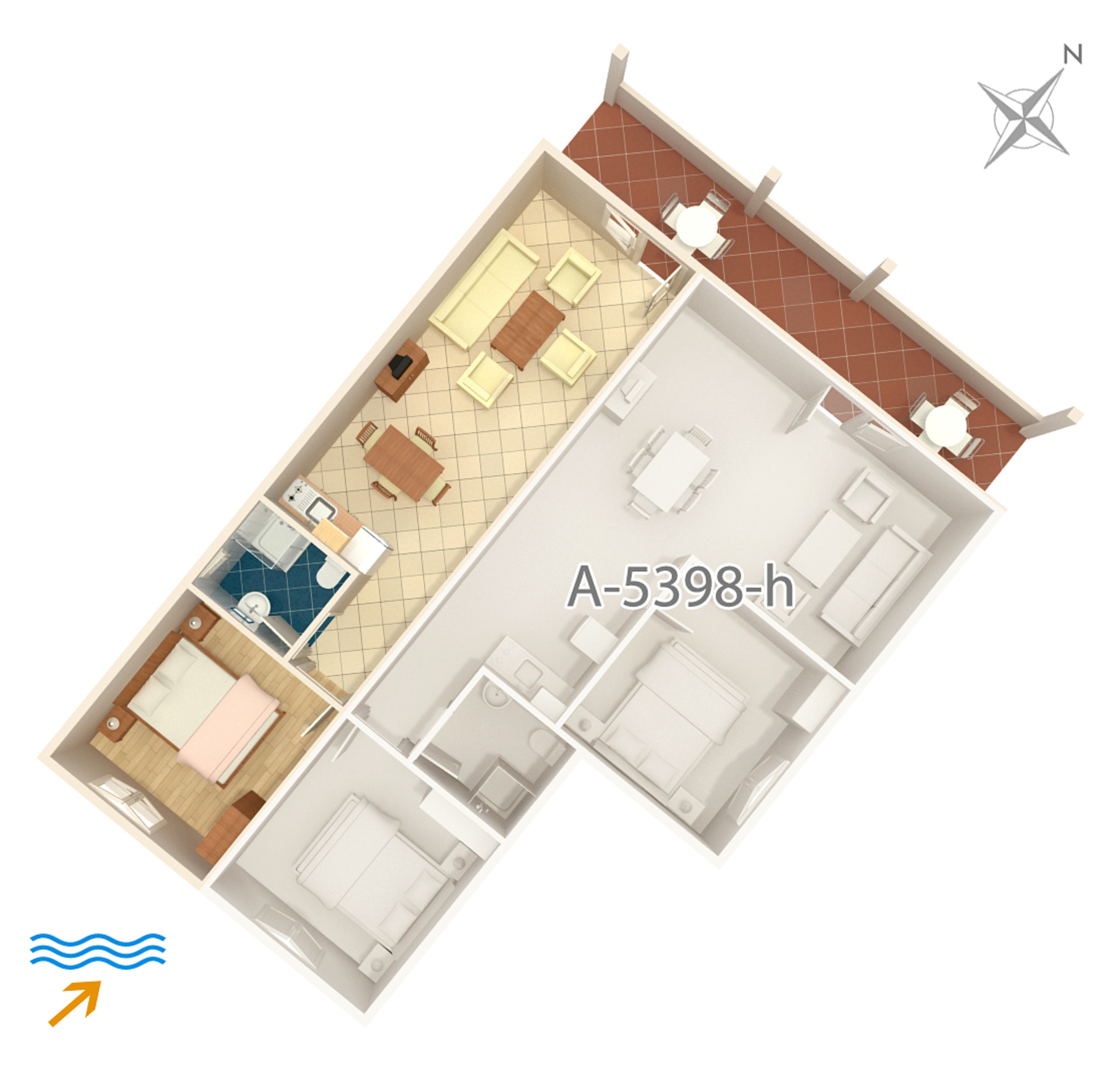One bedroom apartment with terrace Njivice, Krk  A-e