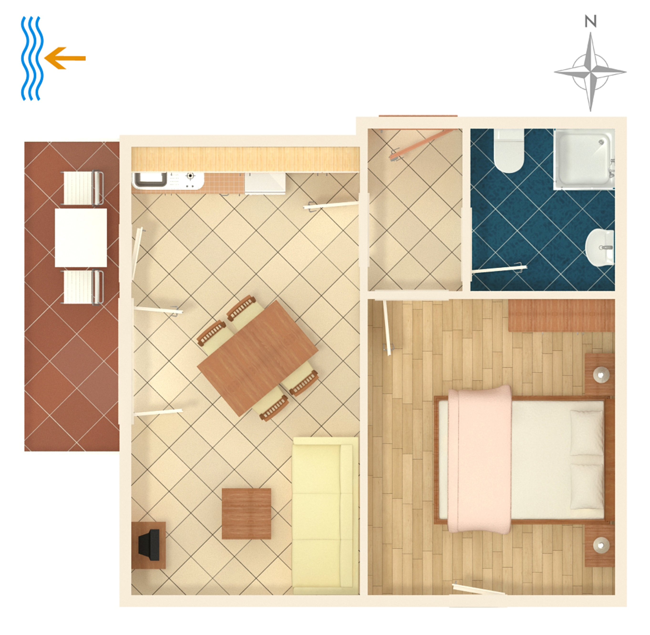 One bedroom apartment with terrace and sea view Njivice, Krk  A-f