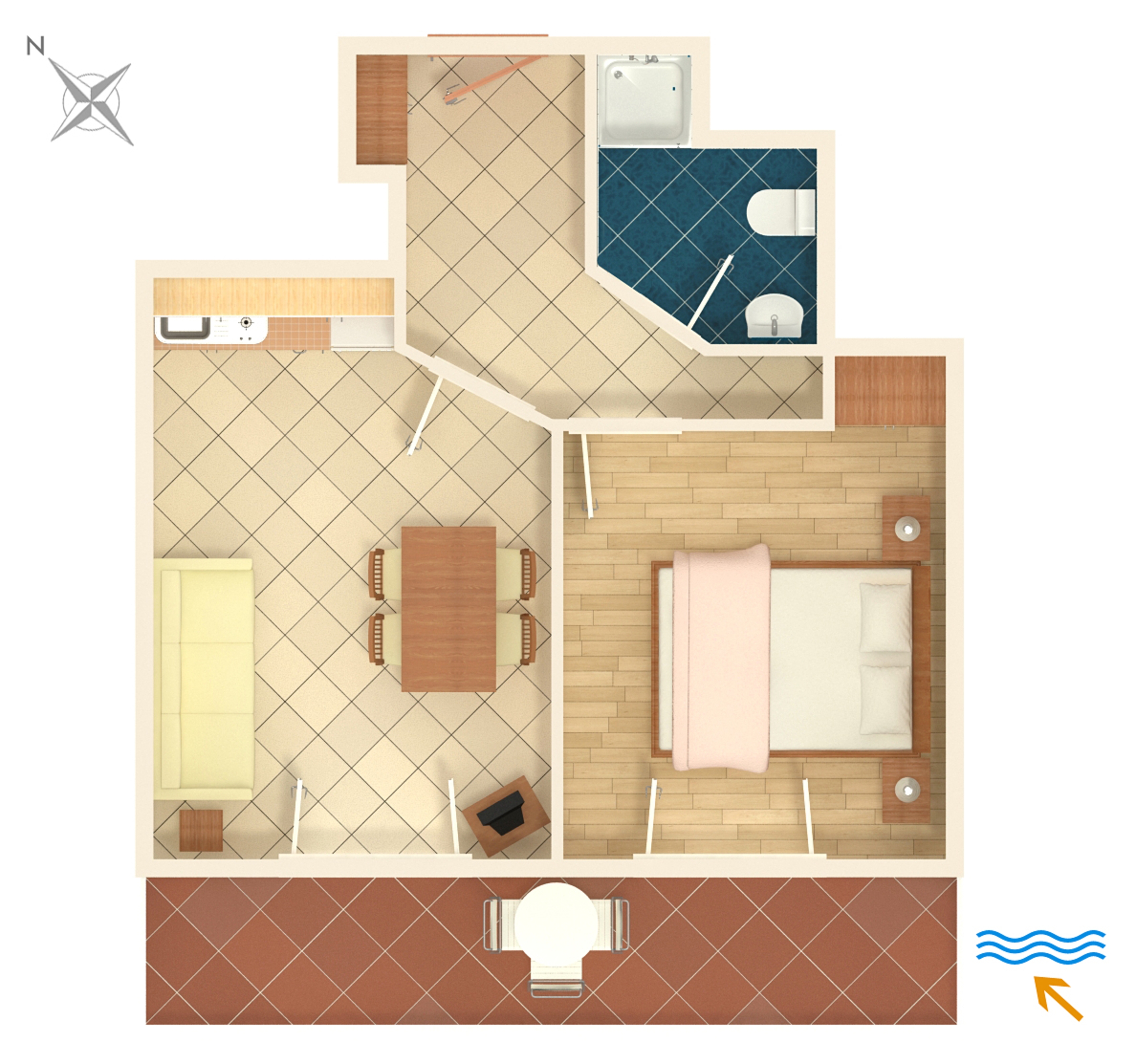 One bedroom apartment with terrace and sea view Njivice, Krk  A-g
