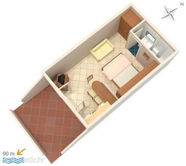 Plan Vrbnik, Plan in the studio-apartment, dopusteni kucni ljubimci.