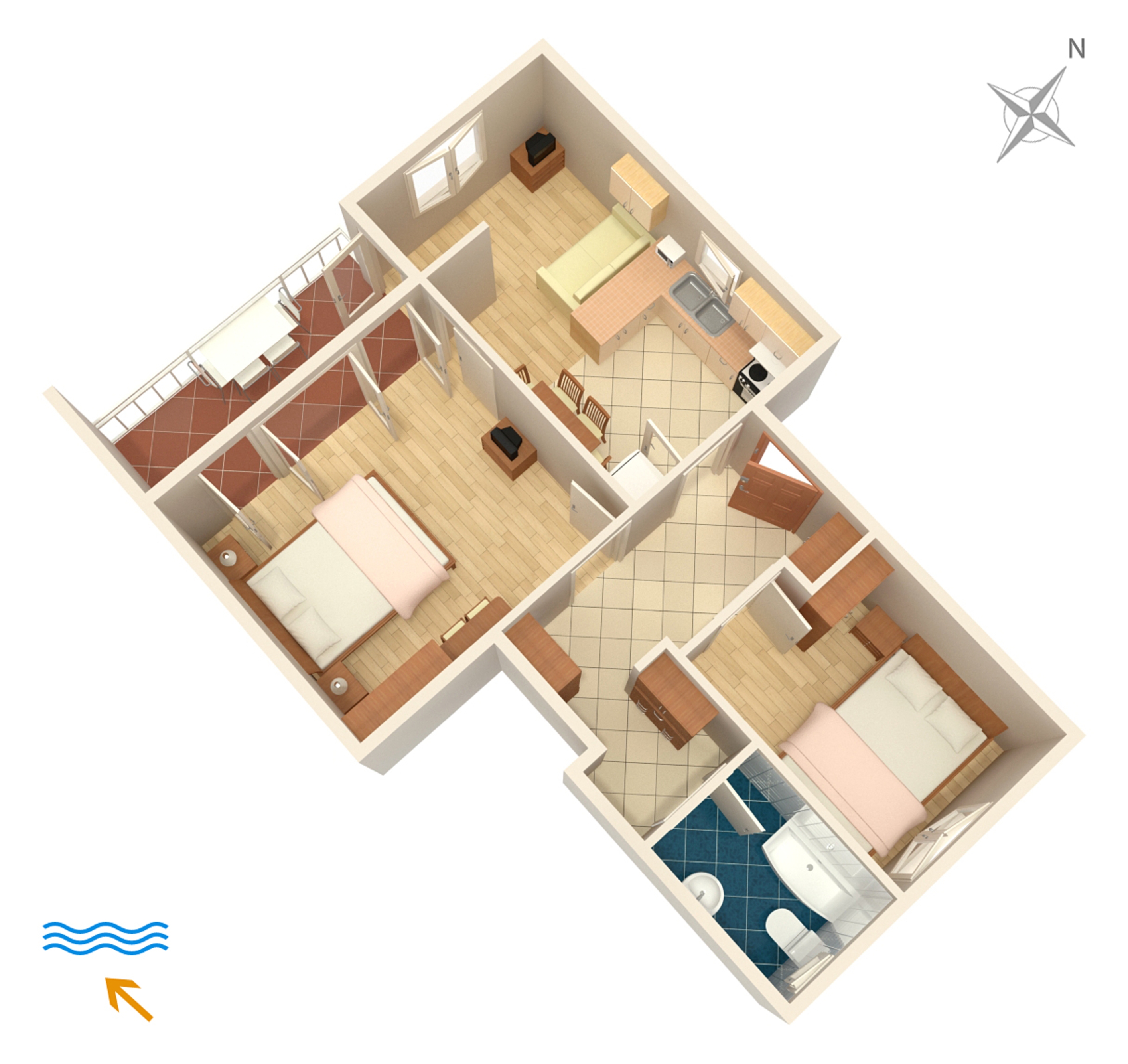 Two bedroom apartment with balcony and sea view Punat, Krk  A-a