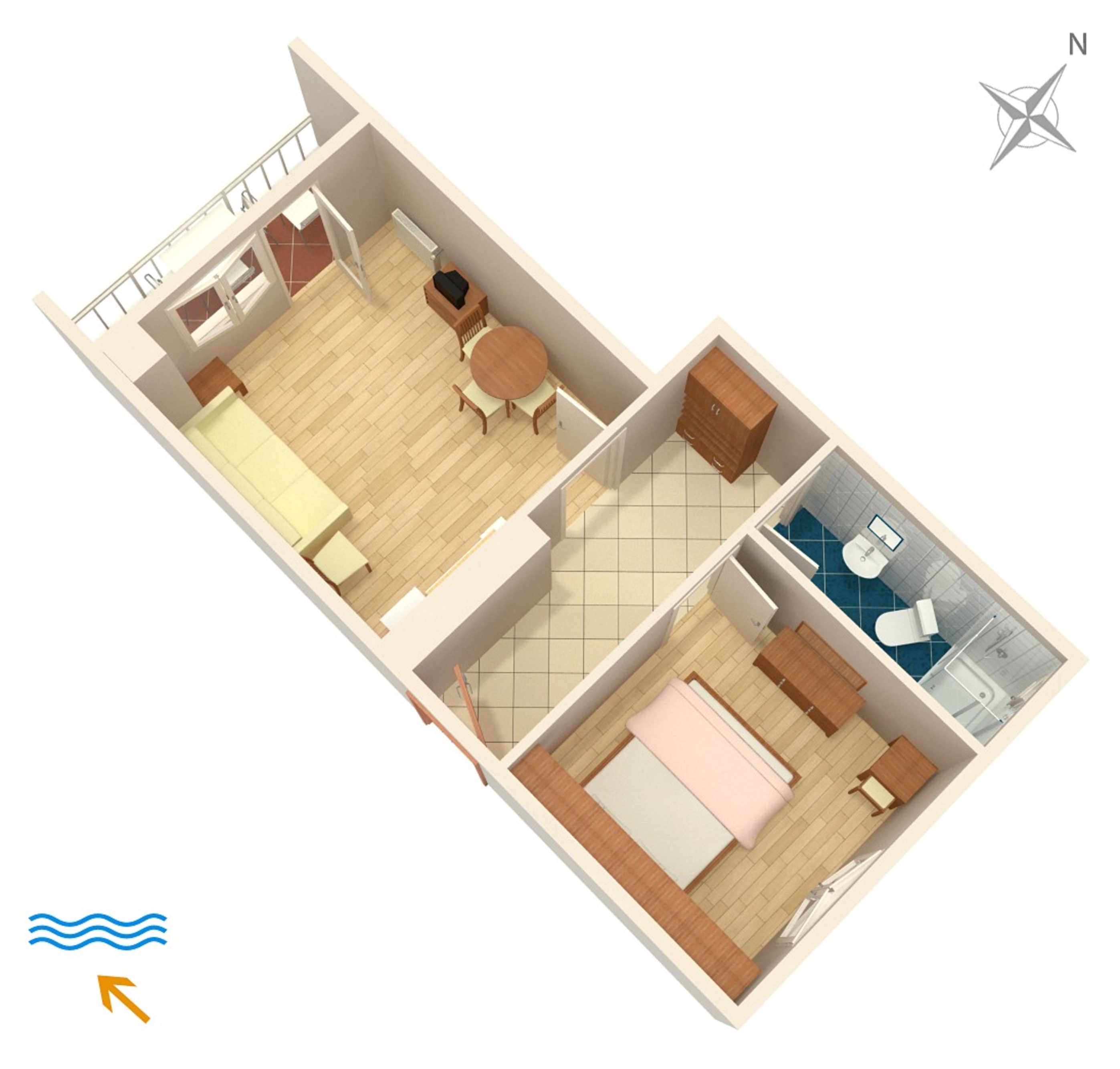 One bedroom apartment with balcony and sea view Punat, Krk  A-b
