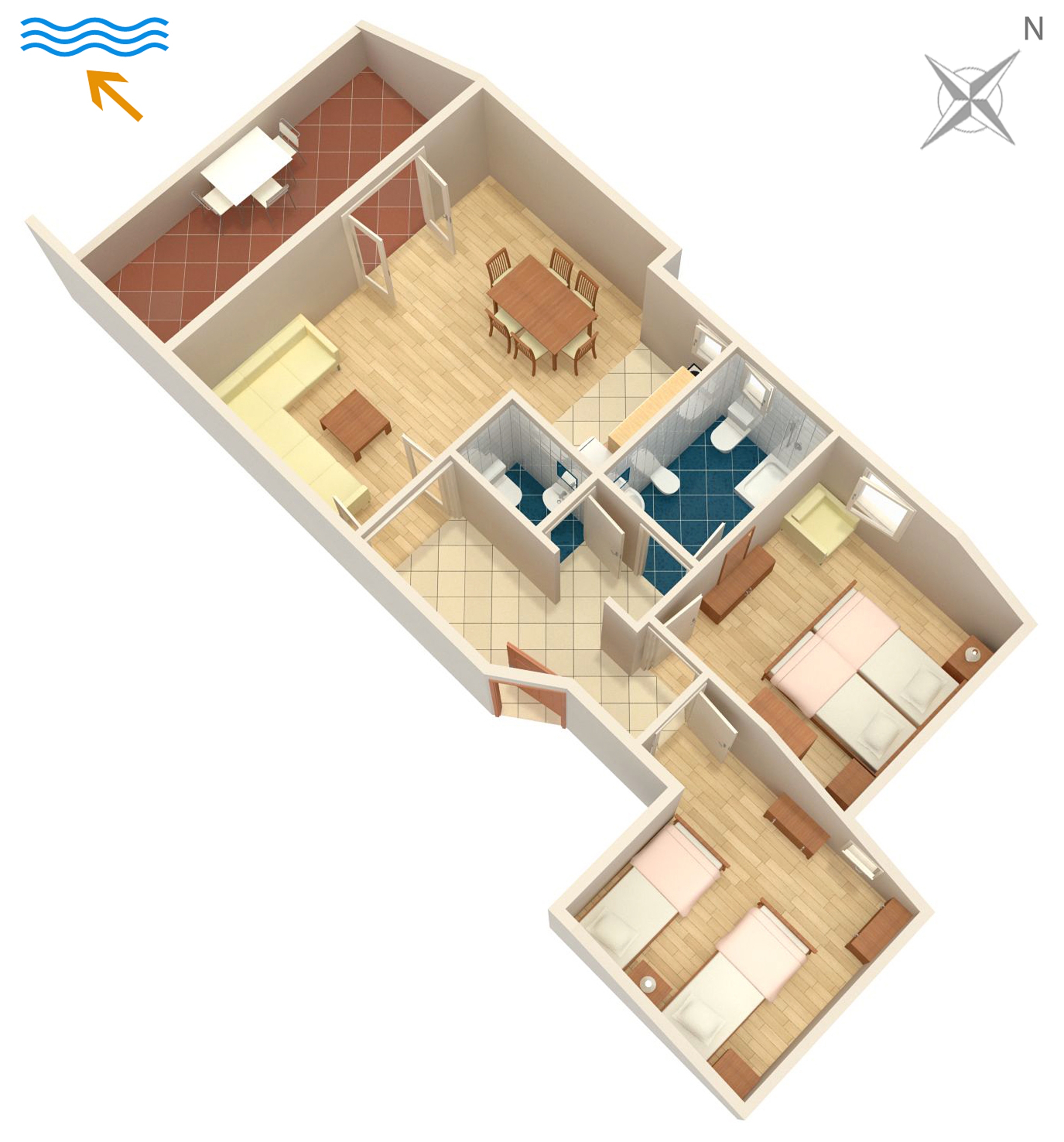 Two bedroom apartment with terrace and sea view Njivice, Krk  A-b