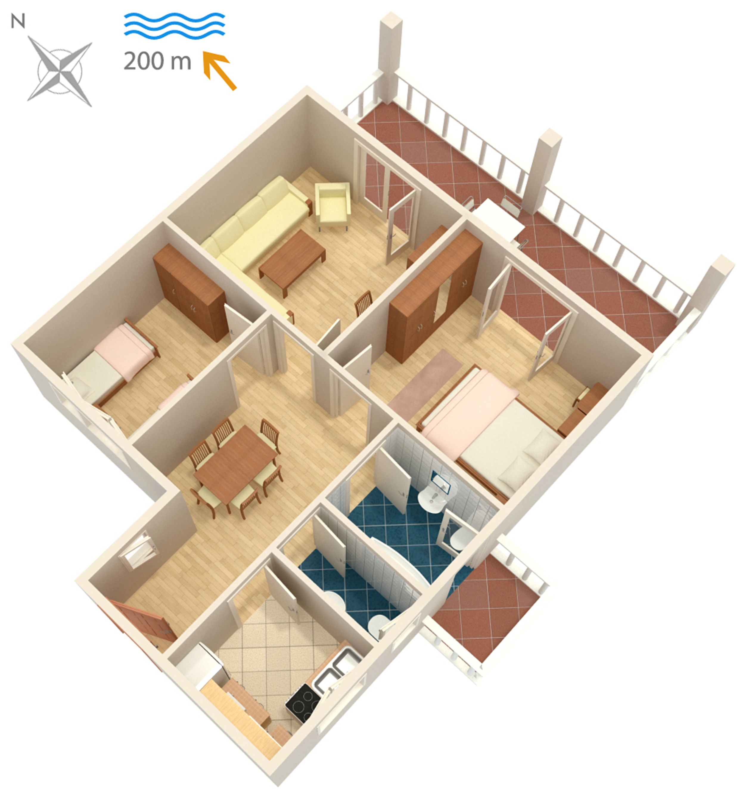 Two bedroom apartment with terrace Malinska, Krk  A-b