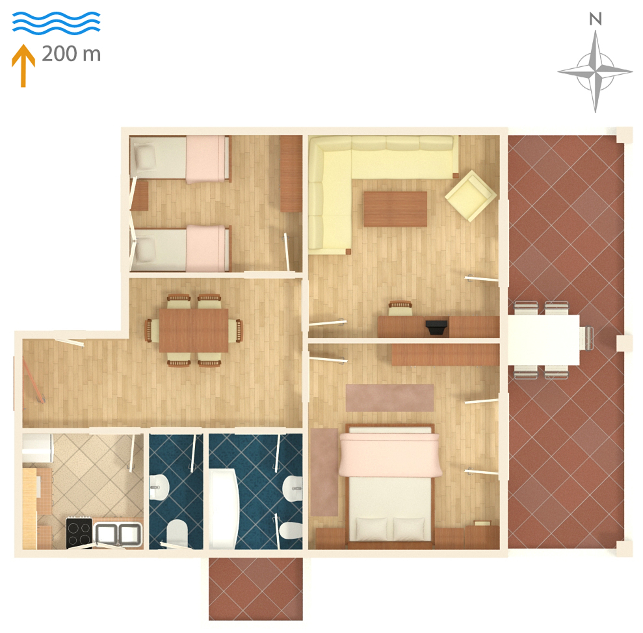 Two bedroom apartment with terrace Malinska, Krk  A-b