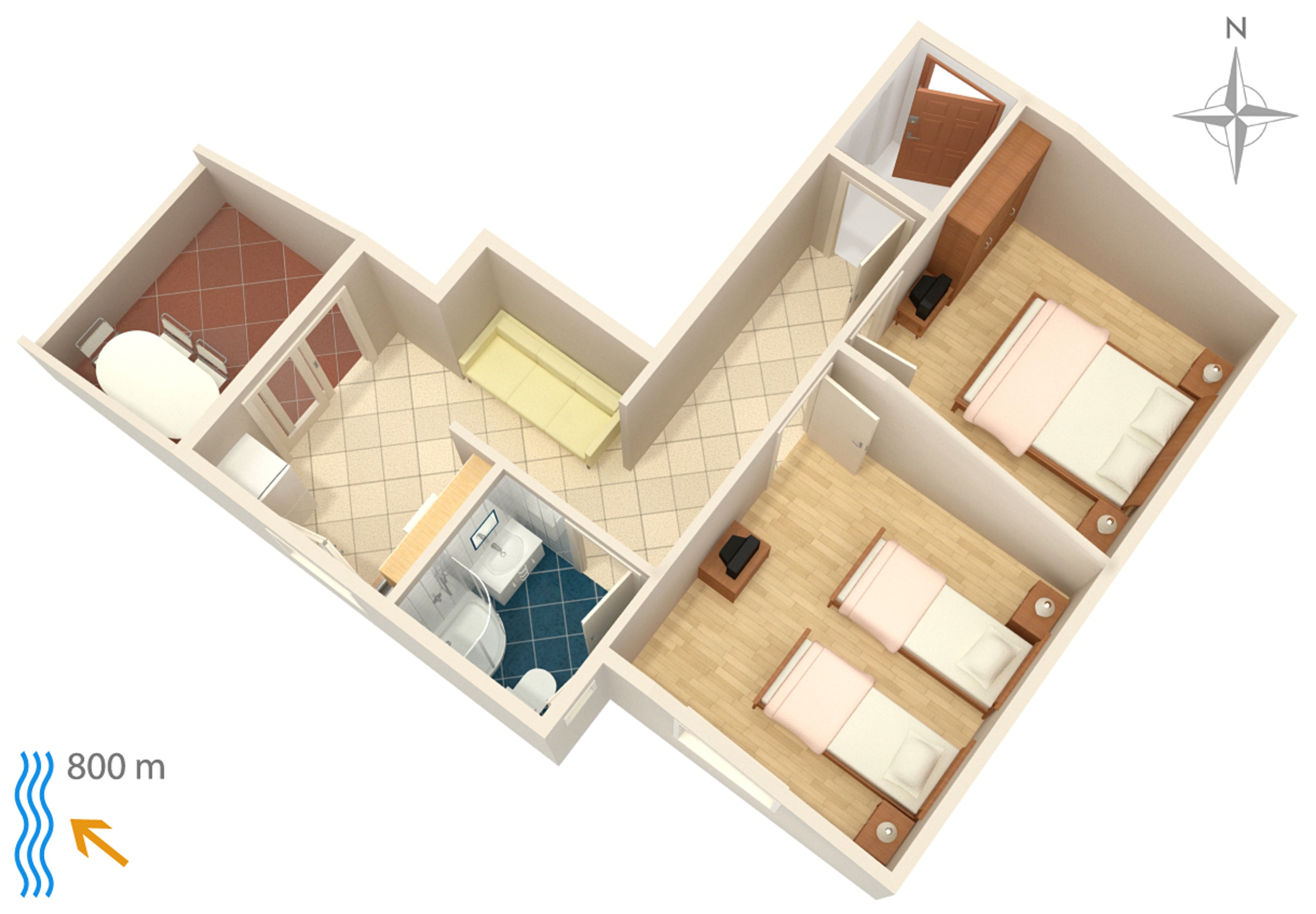 Two bedroom apartment with terrace and sea view Njivice, Krk  A-a