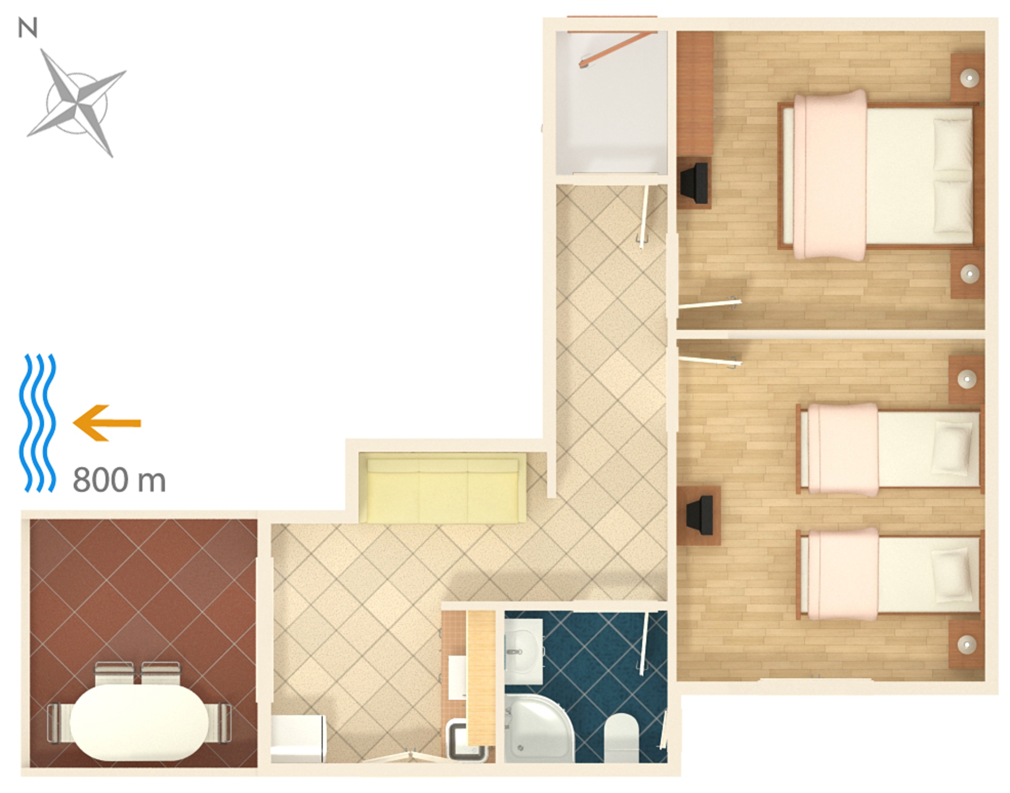Two bedroom apartment with terrace and sea view Njivice, Krk  A-a