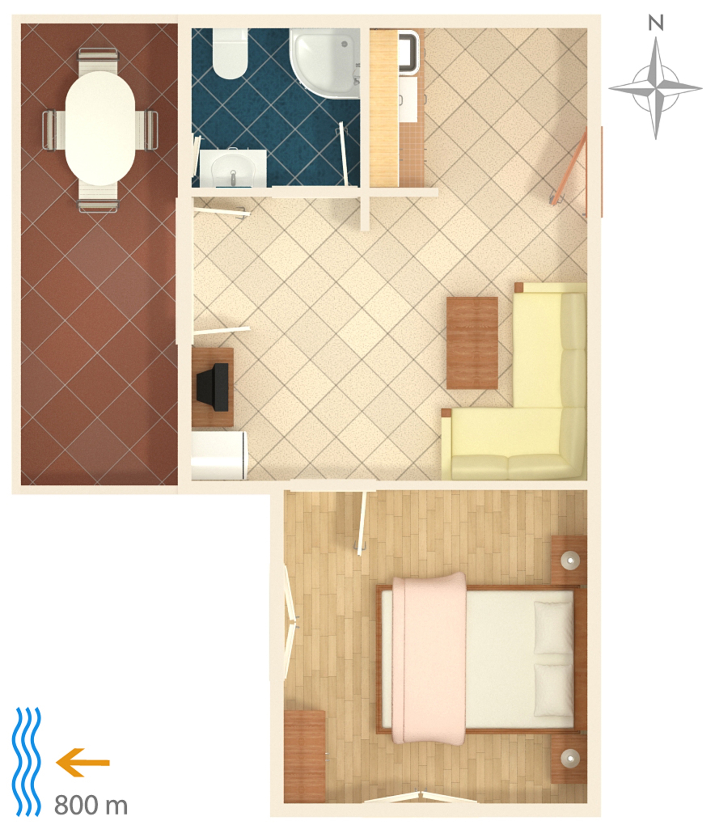 One bedroom apartment with terrace and sea view Njivice, Krk  A-e