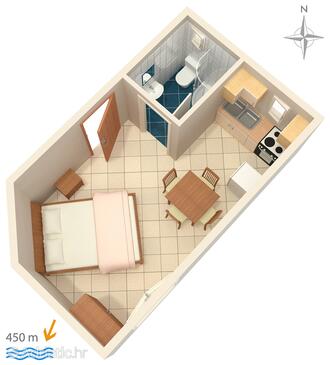 Plan Stara Baška, Plan in the studio-apartment.