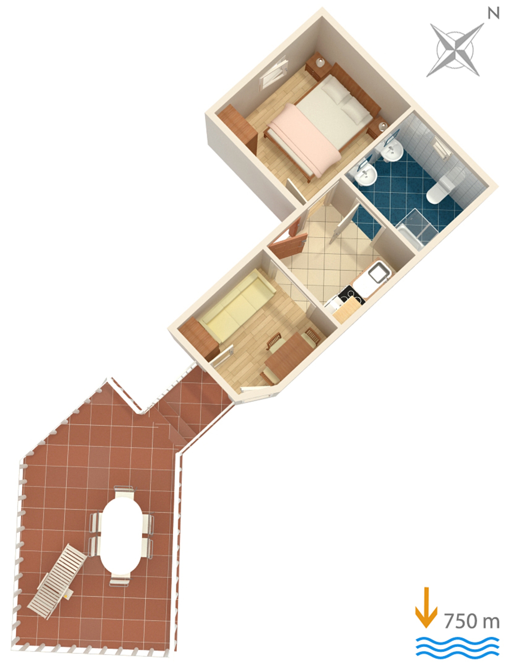 One bedroom apartment with terrace and sea view Čižići, Krk  A-a