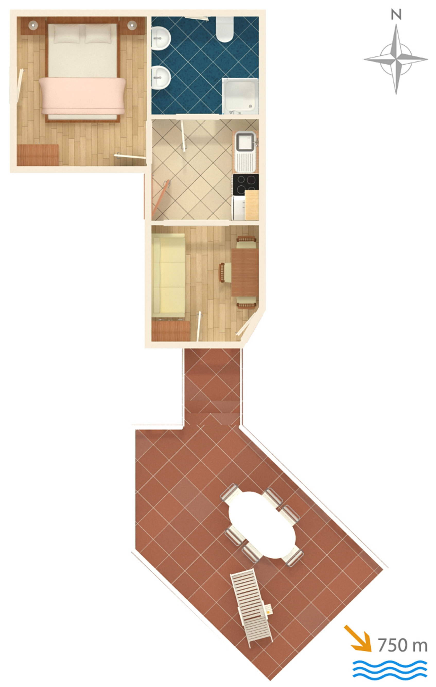 One bedroom apartment with terrace and sea view Čižići, Krk  A-a