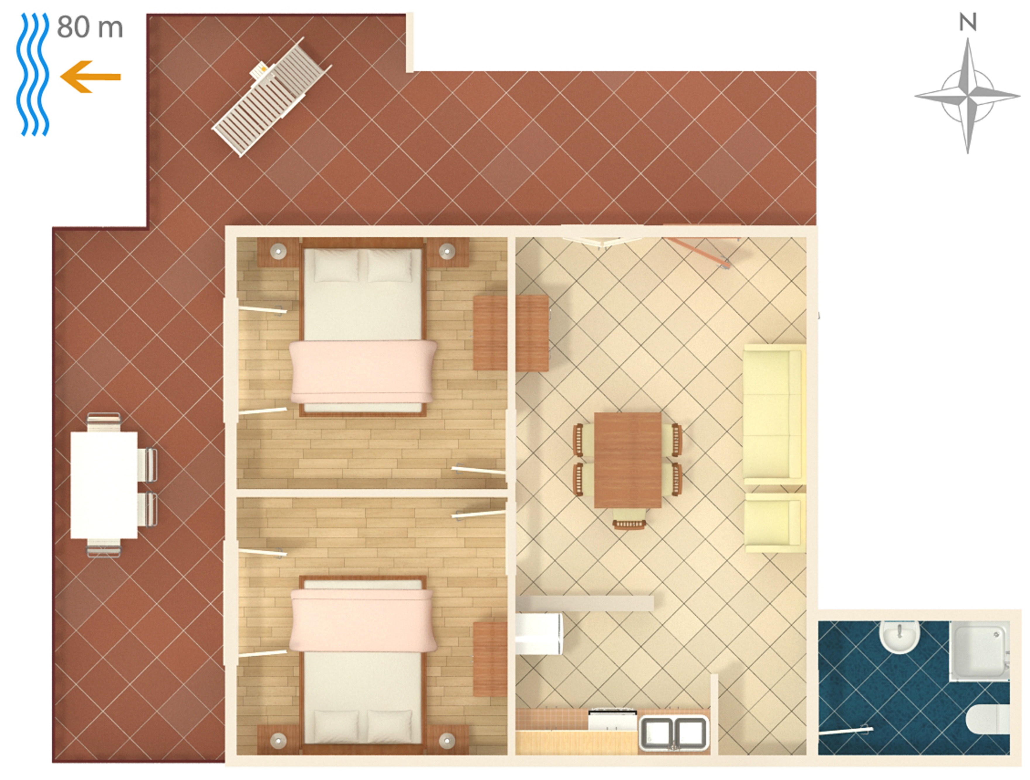 Two bedroom apartment with terrace and sea view Zavalatica, Korčula  A-d