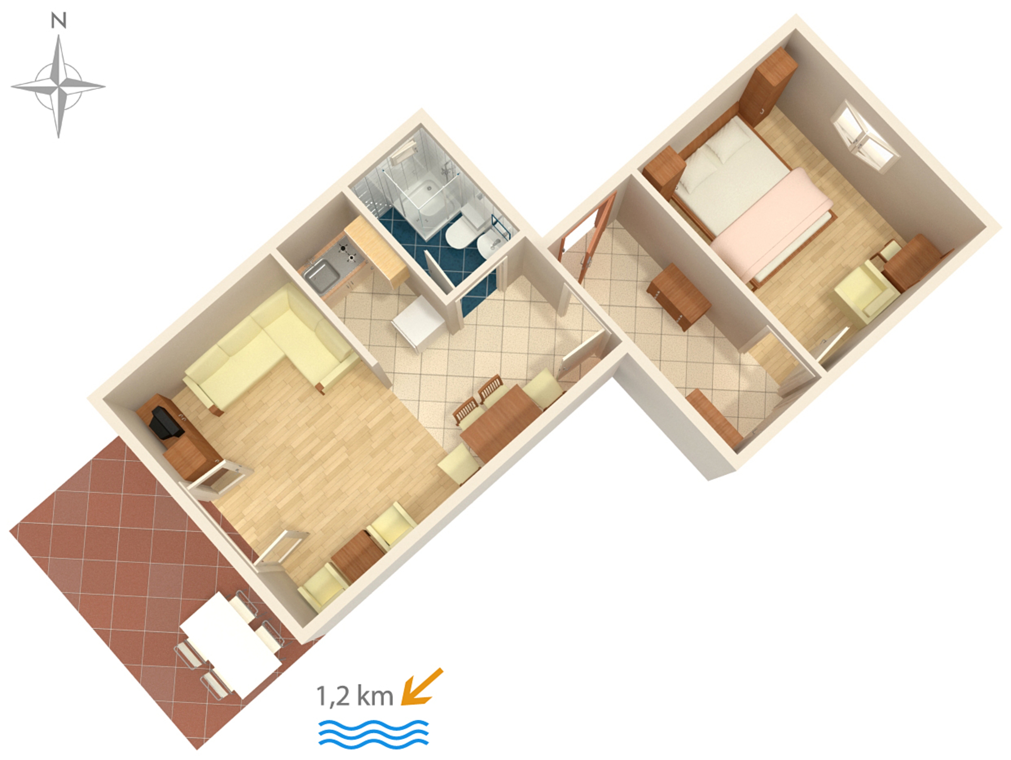 One bedroom apartment with terrace Crikvenica  A-b