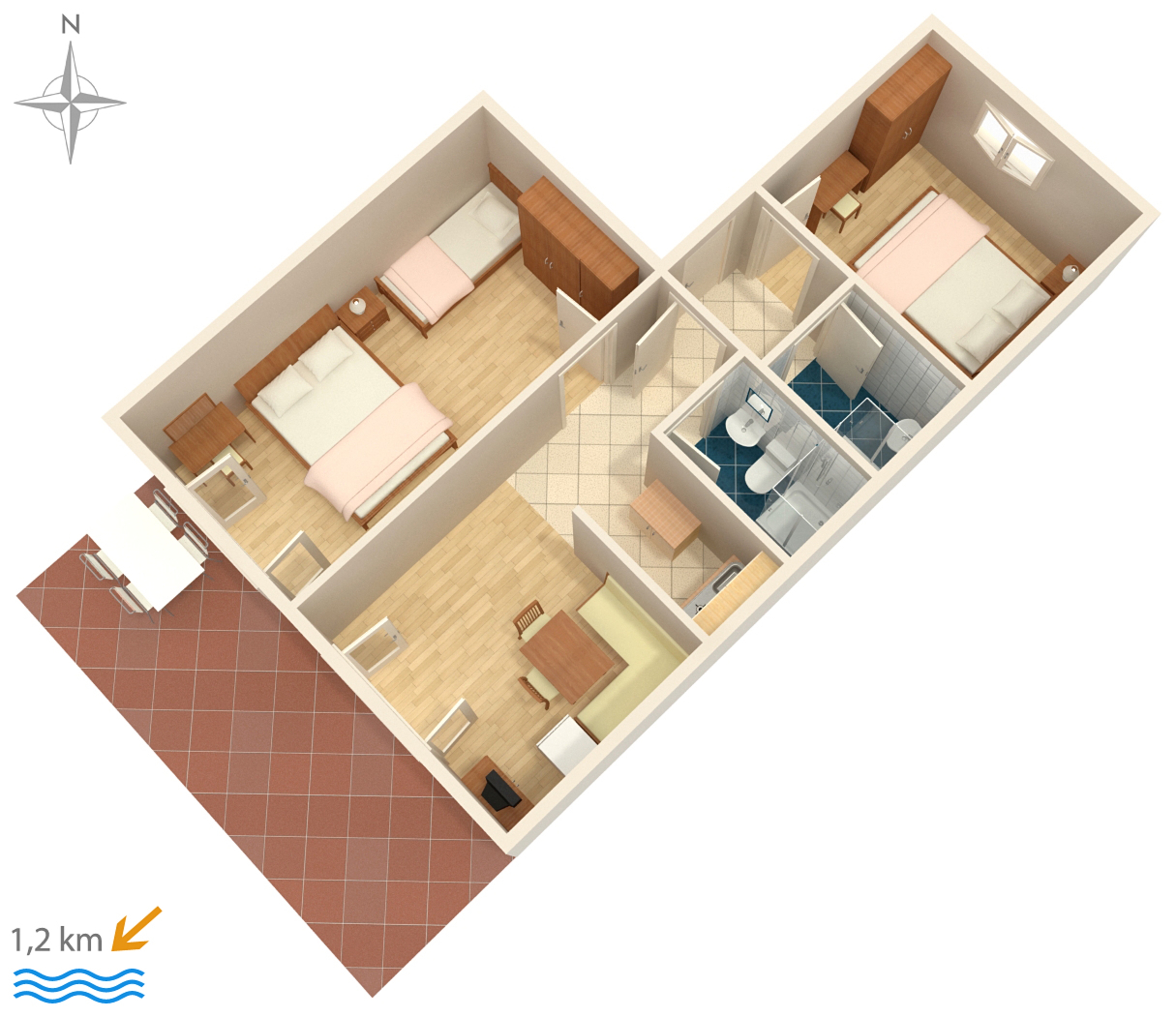 Two bedroom apartment with terrace Crikvenica  A-c