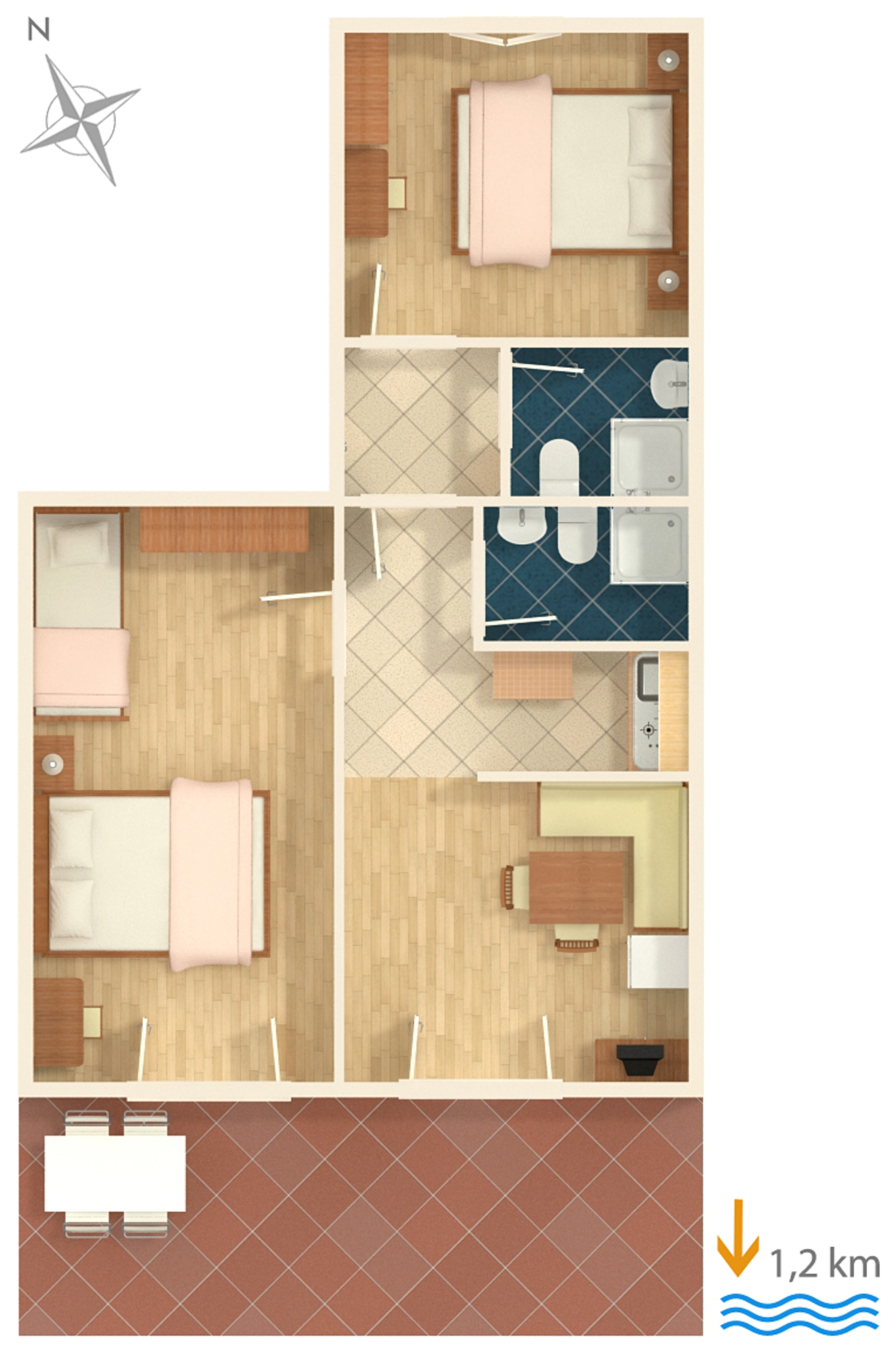 Two bedroom apartment with terrace Crikvenica  A-c