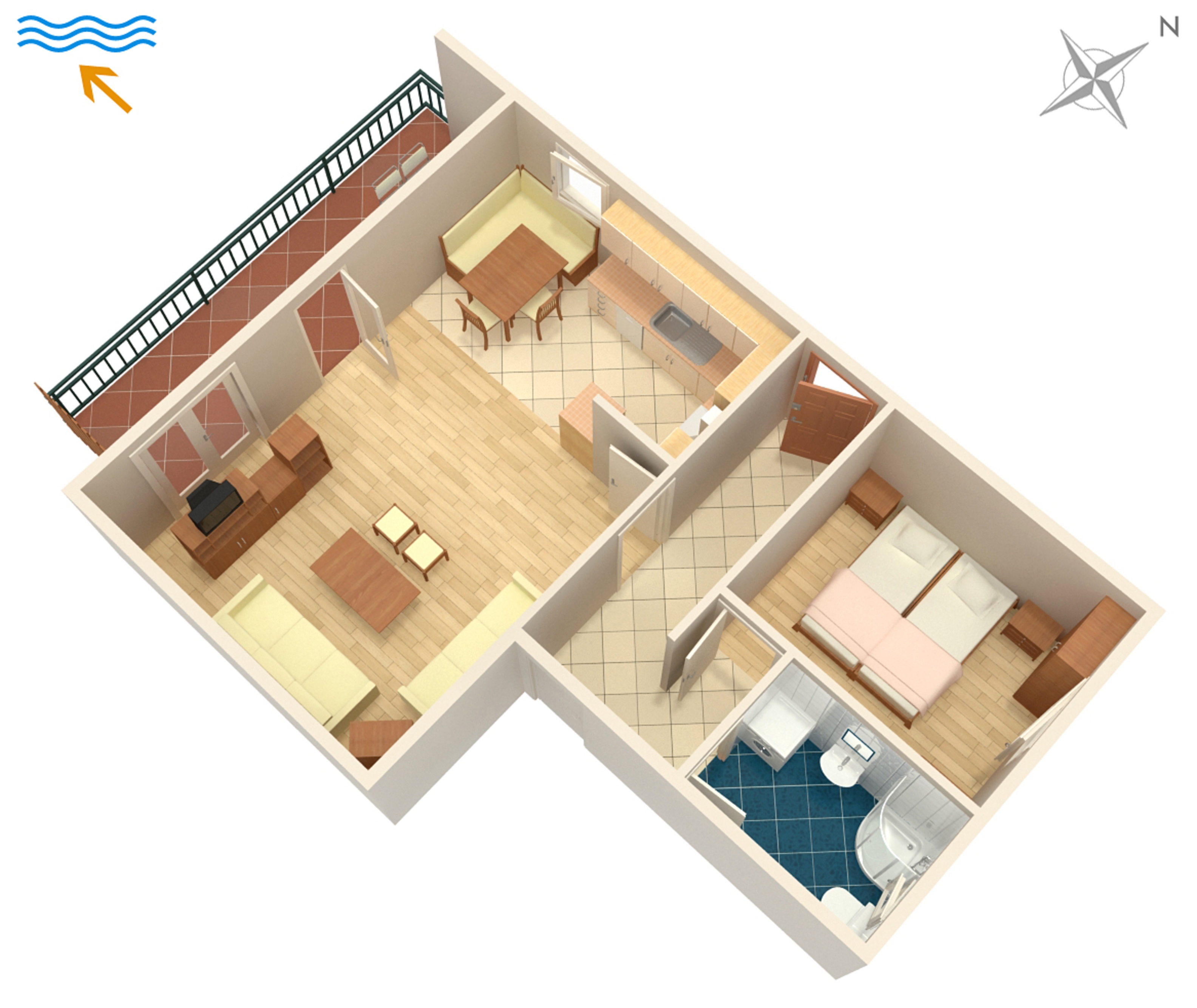 One bedroom apartment with balcony and sea view Novi Vinodolski  A-a