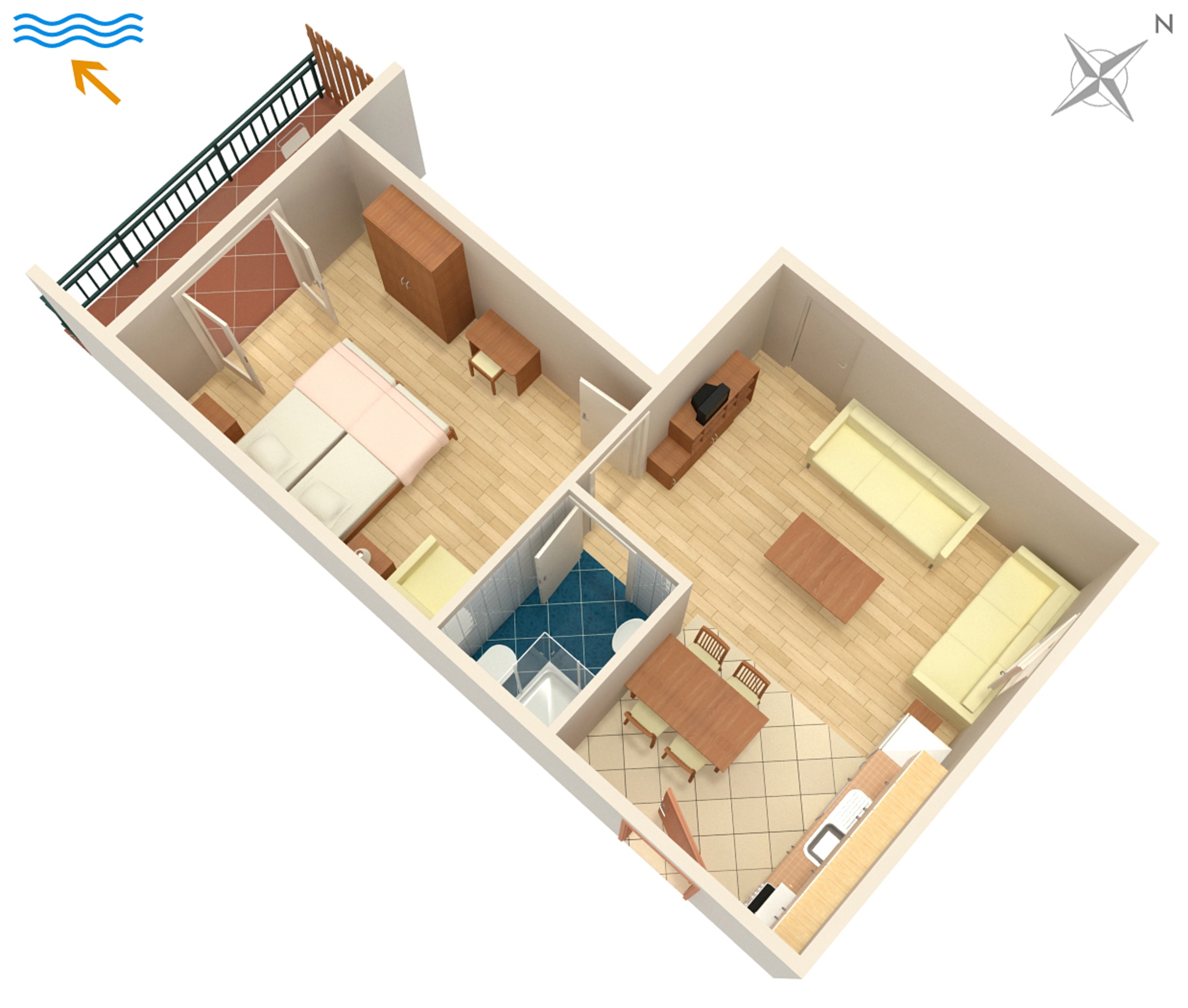 One bedroom apartment with balcony and sea view Novi Vinodolski  A-b