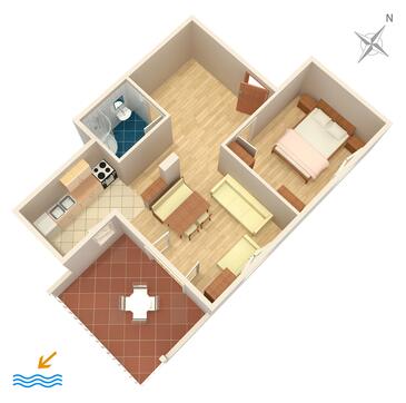 Zavala, plattegrond in the apartment, (pet friendly) en WiFi.