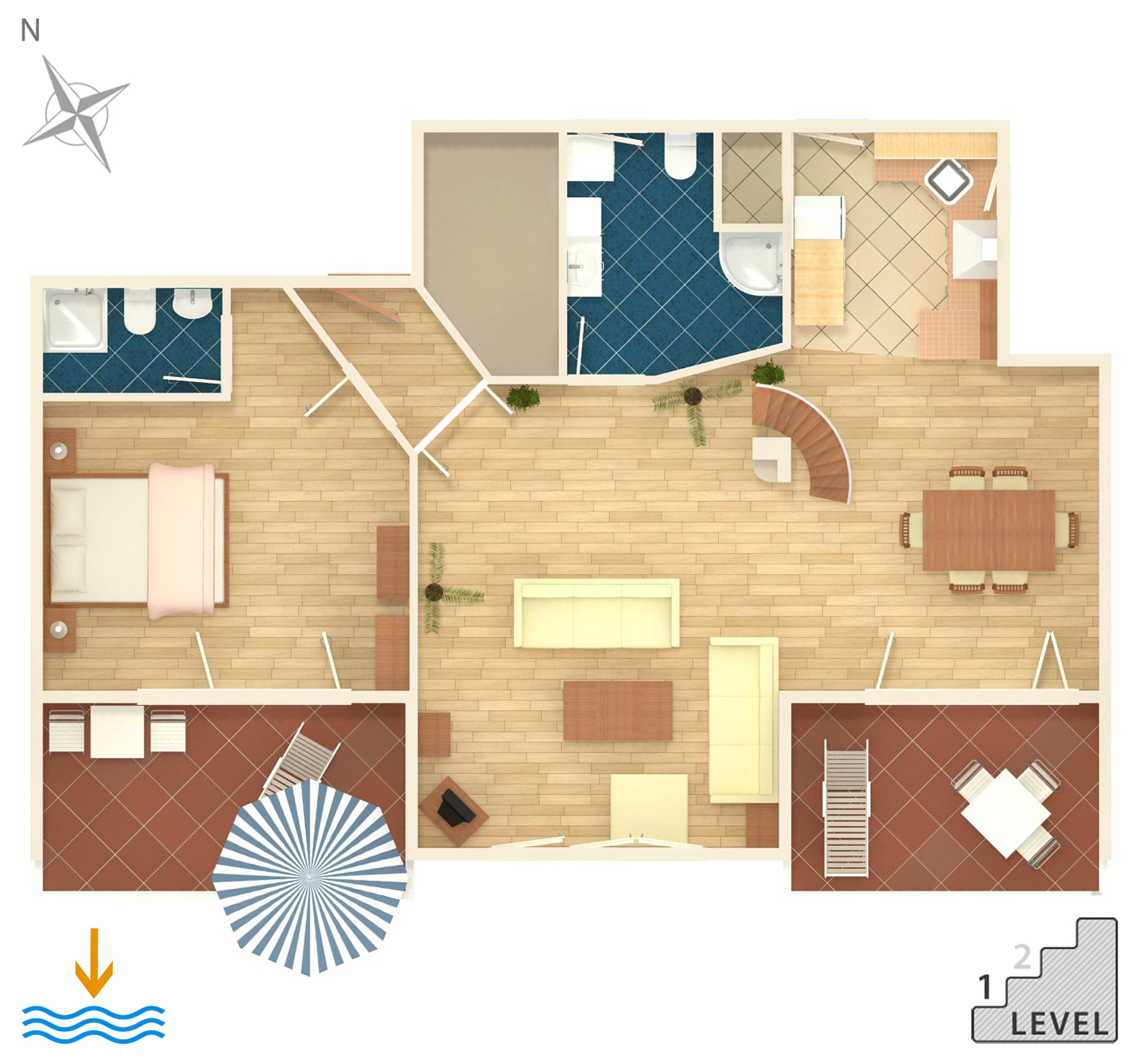 Two bedroom apartment with balcony and sea view Crikvenica  A-c
