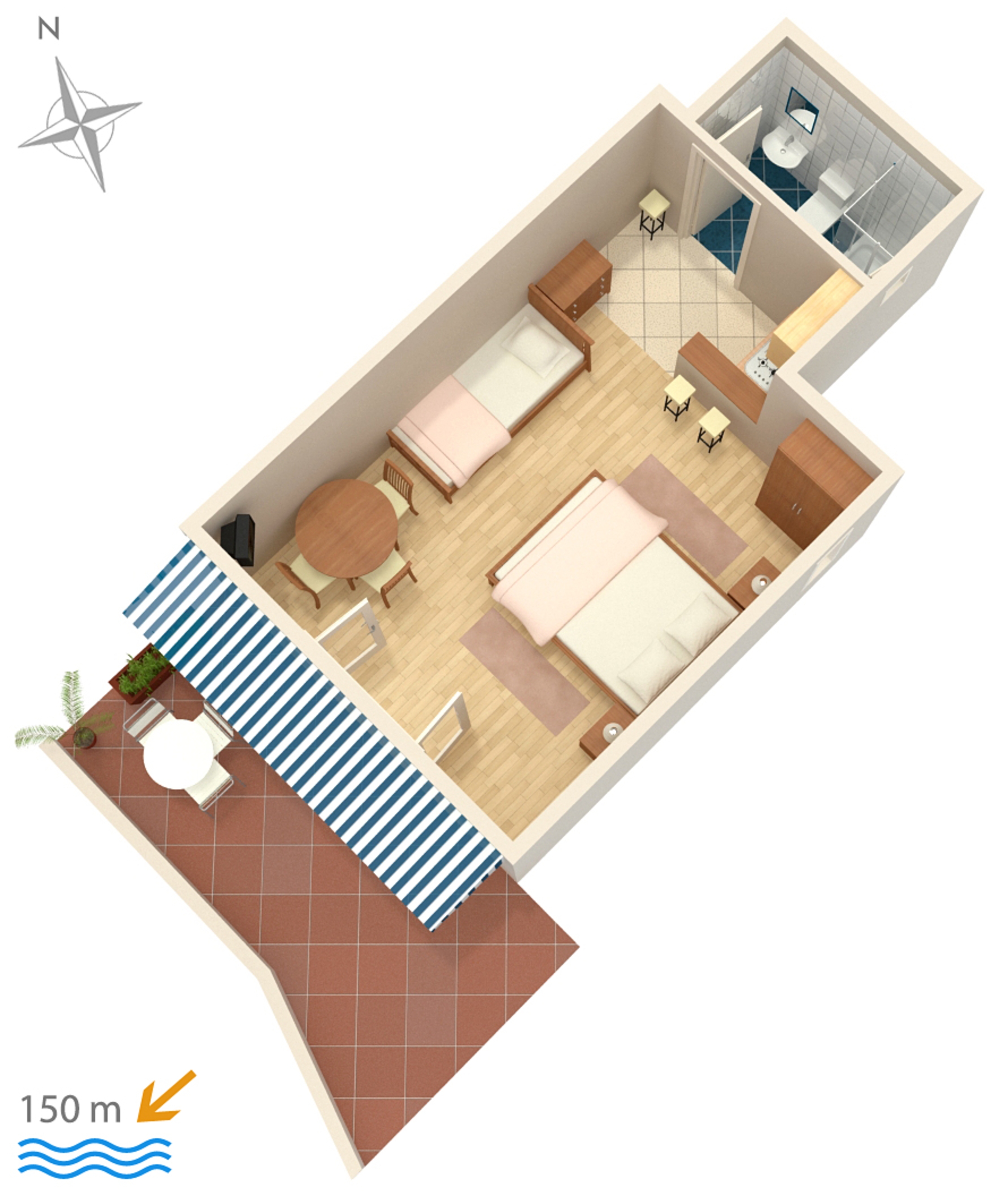 Studio flat with terrace and sea view Crikvenica  AS-a
