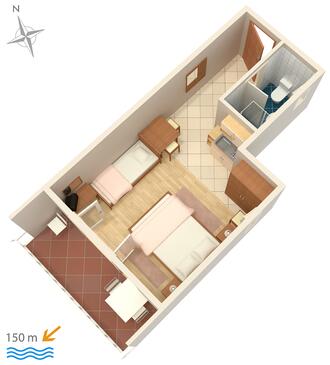 Crikvenica, Půdorys v ubytování typu studio-apartment, WiFi.