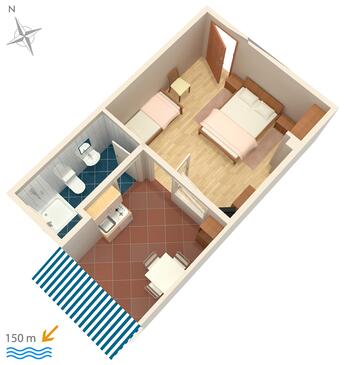 Crikvenica, plattegrond in the studio-apartment, WiFi.