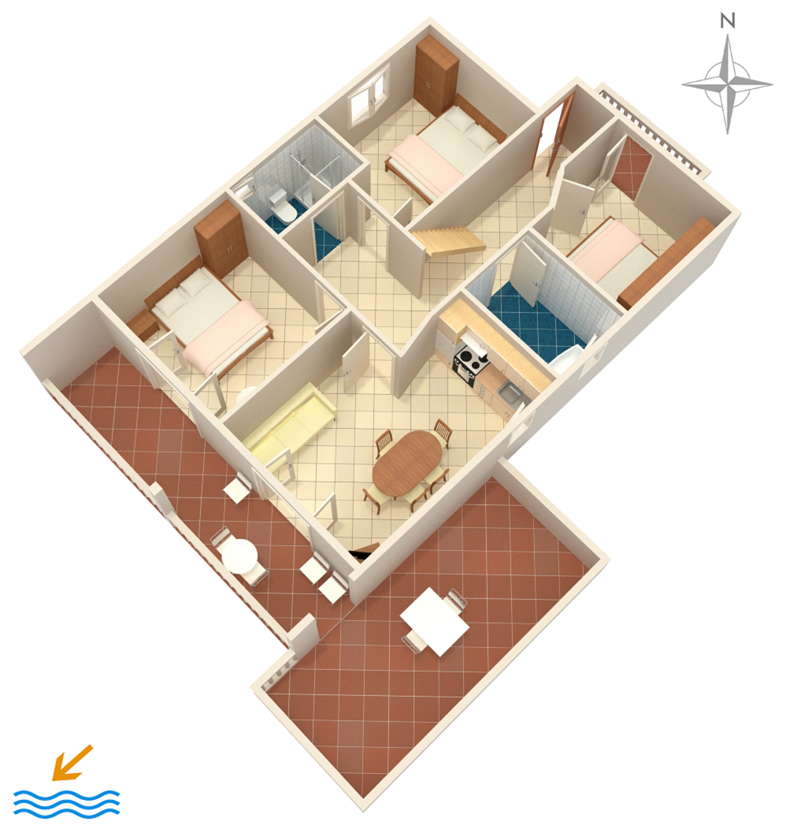 Three bedroom apartment with terrace and sea view Dramalj, Crikvenica  A-b