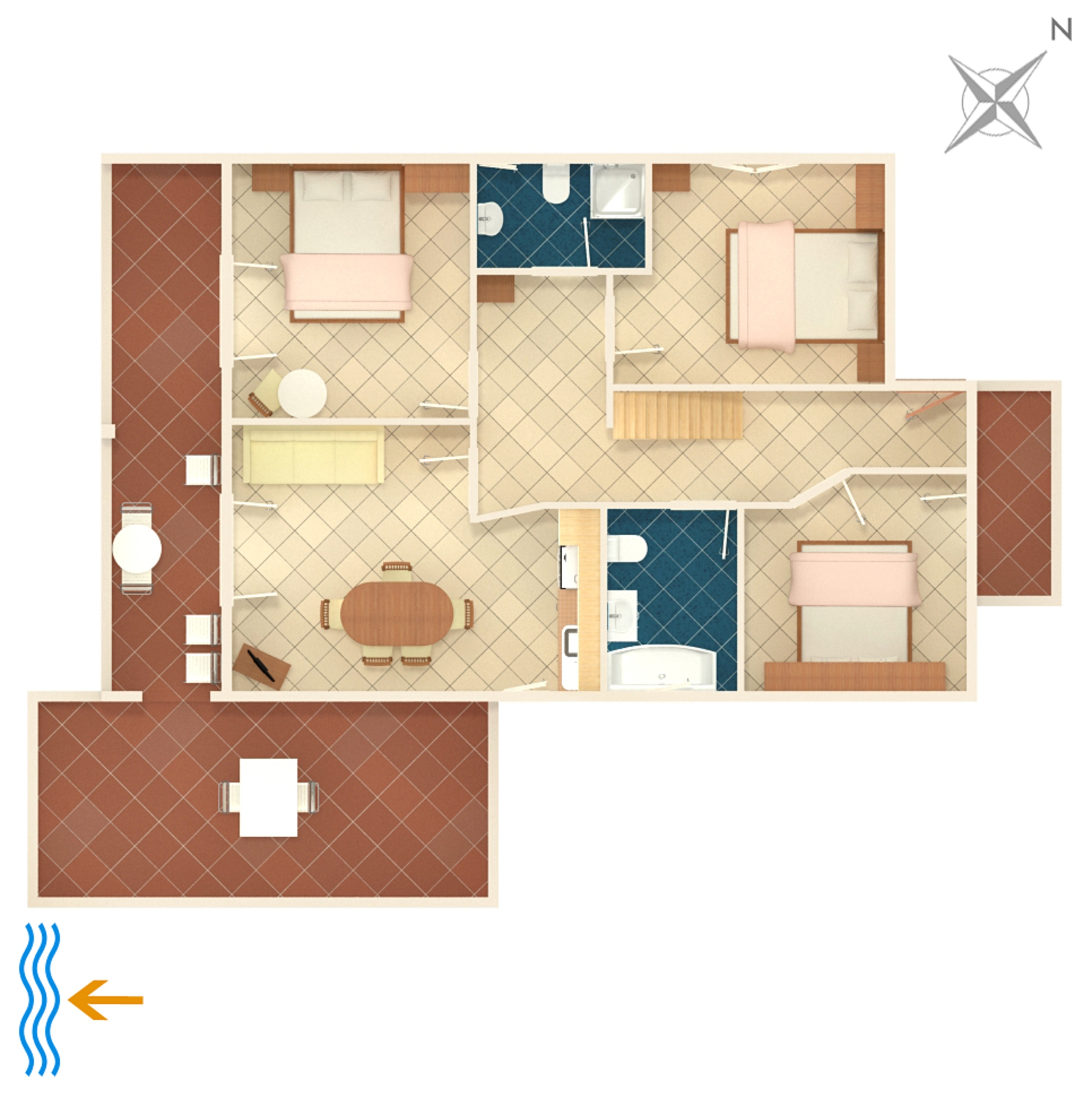 Three bedroom apartment with terrace and sea view Dramalj, Crikvenica  A-b