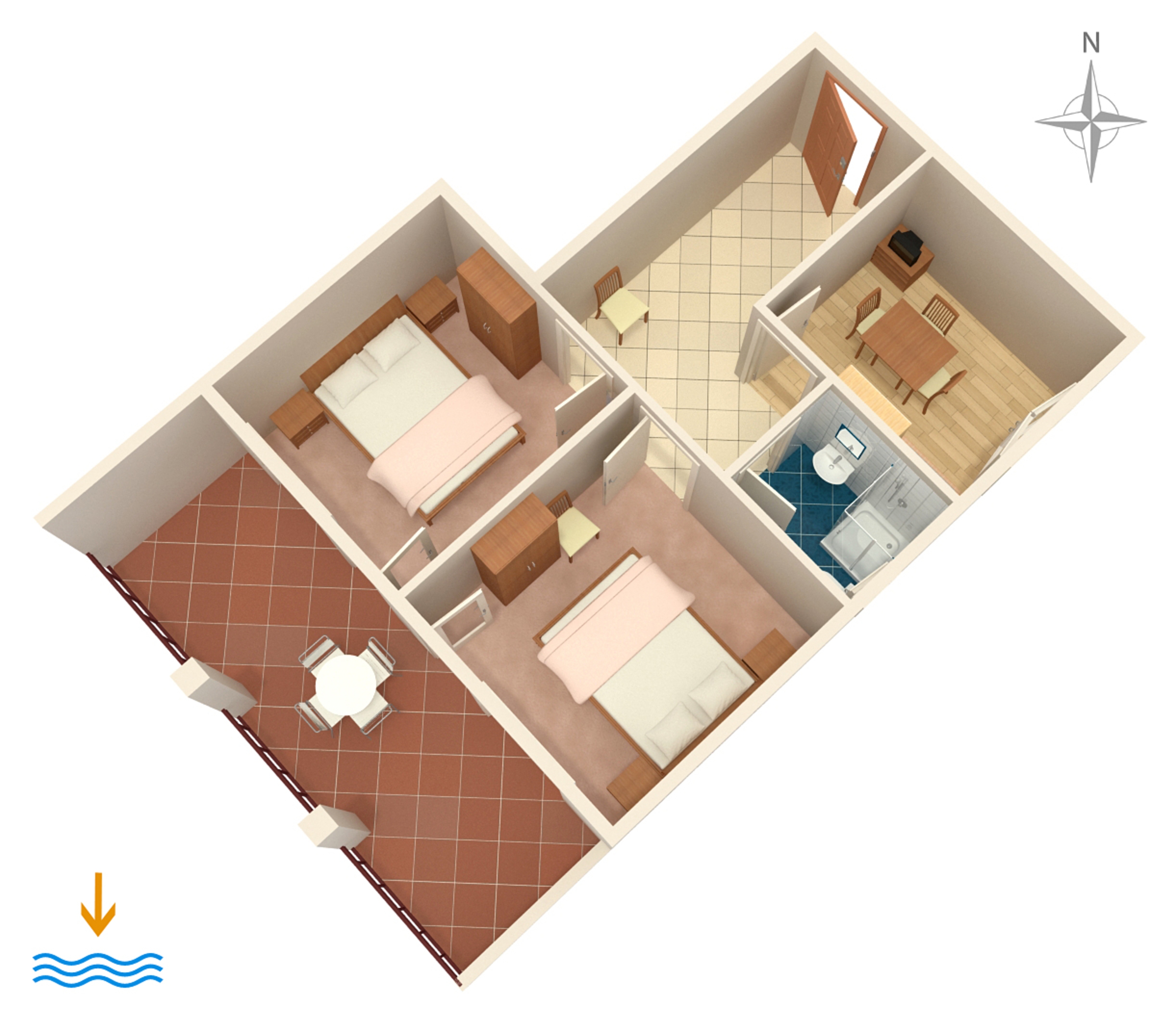 Two bedroom apartment with terrace and sea view Novi Vinodolski  A-b