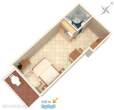 Plan Bol, Plan in the studio-apartment, dopusteni kucni ljubimci i WIFI.