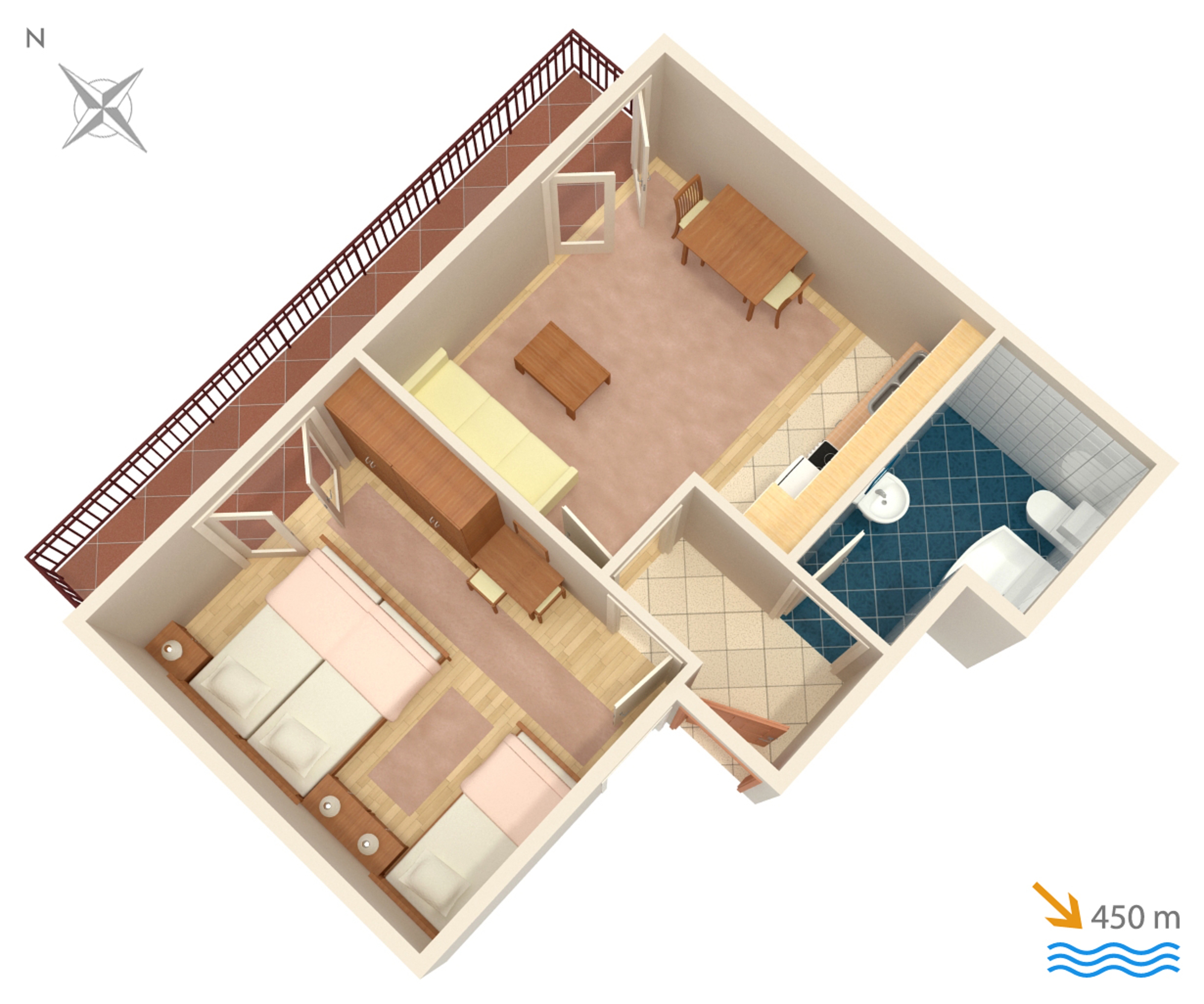 One bedroom apartment with balcony Stari Grad, Hvar  A-f