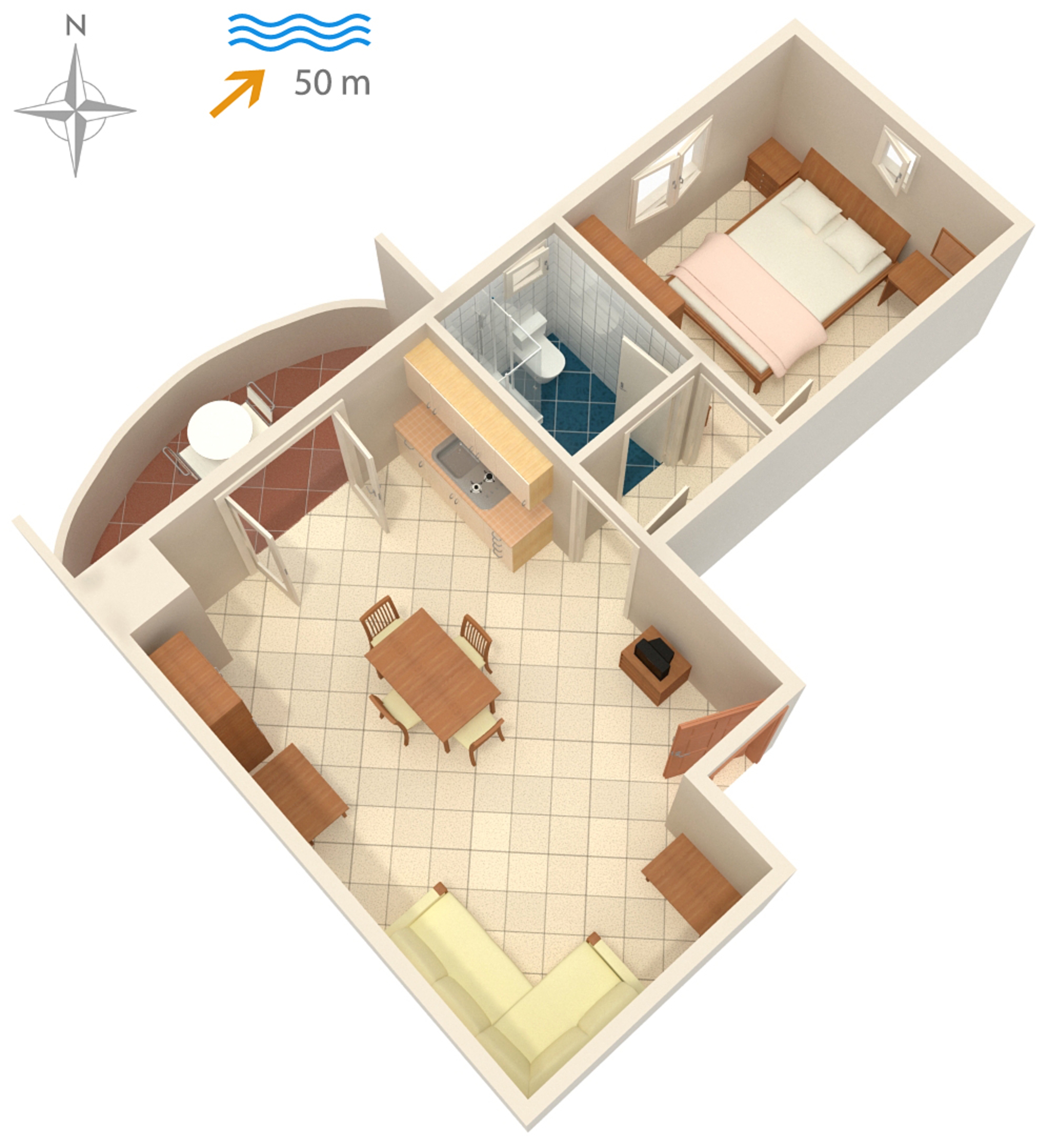 Jednosobni apartman uz plažu Ražanac, Zadar  A-c