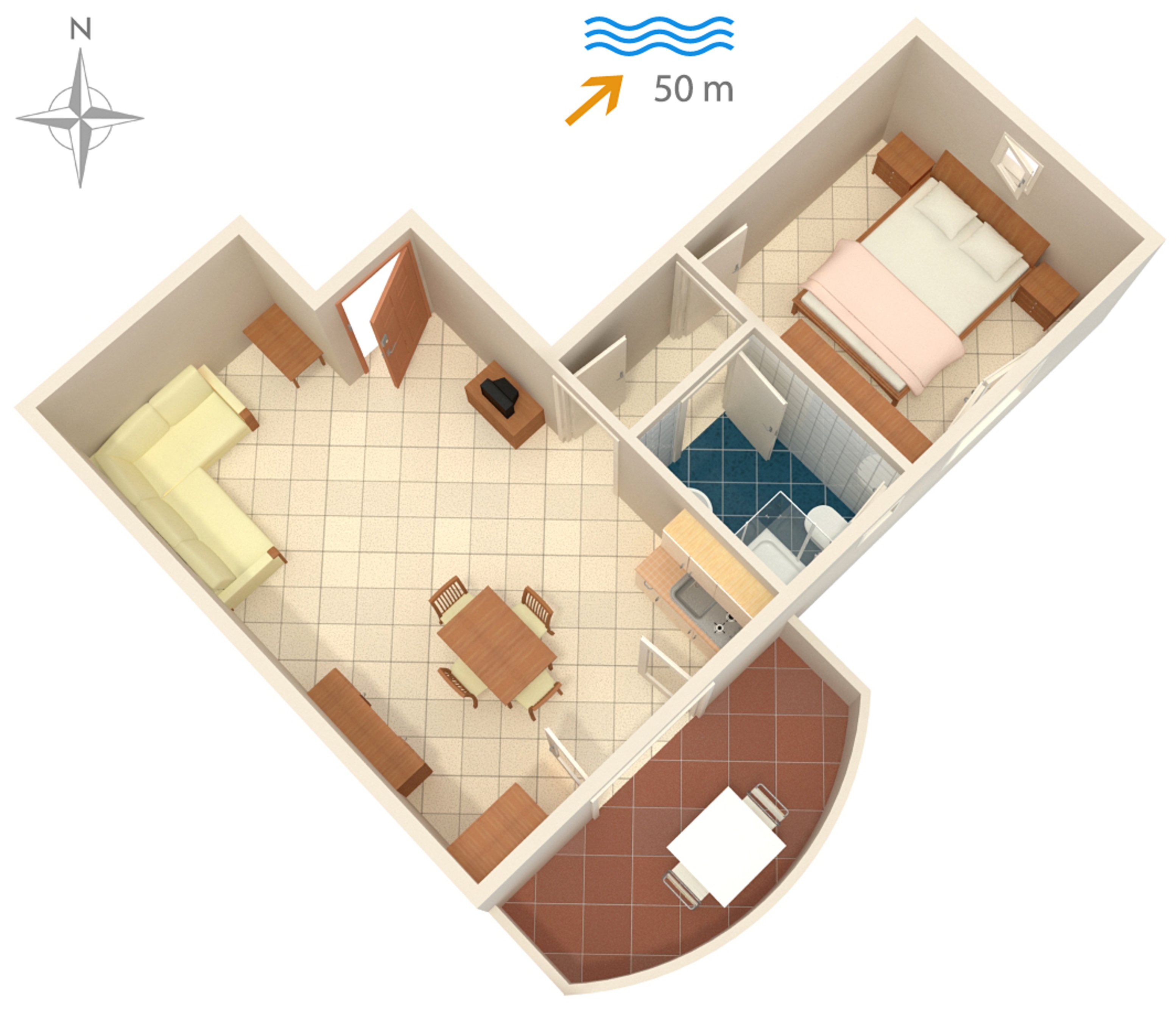 Jednosobni apartman uz plažu Ražanac, Zadar  A-d