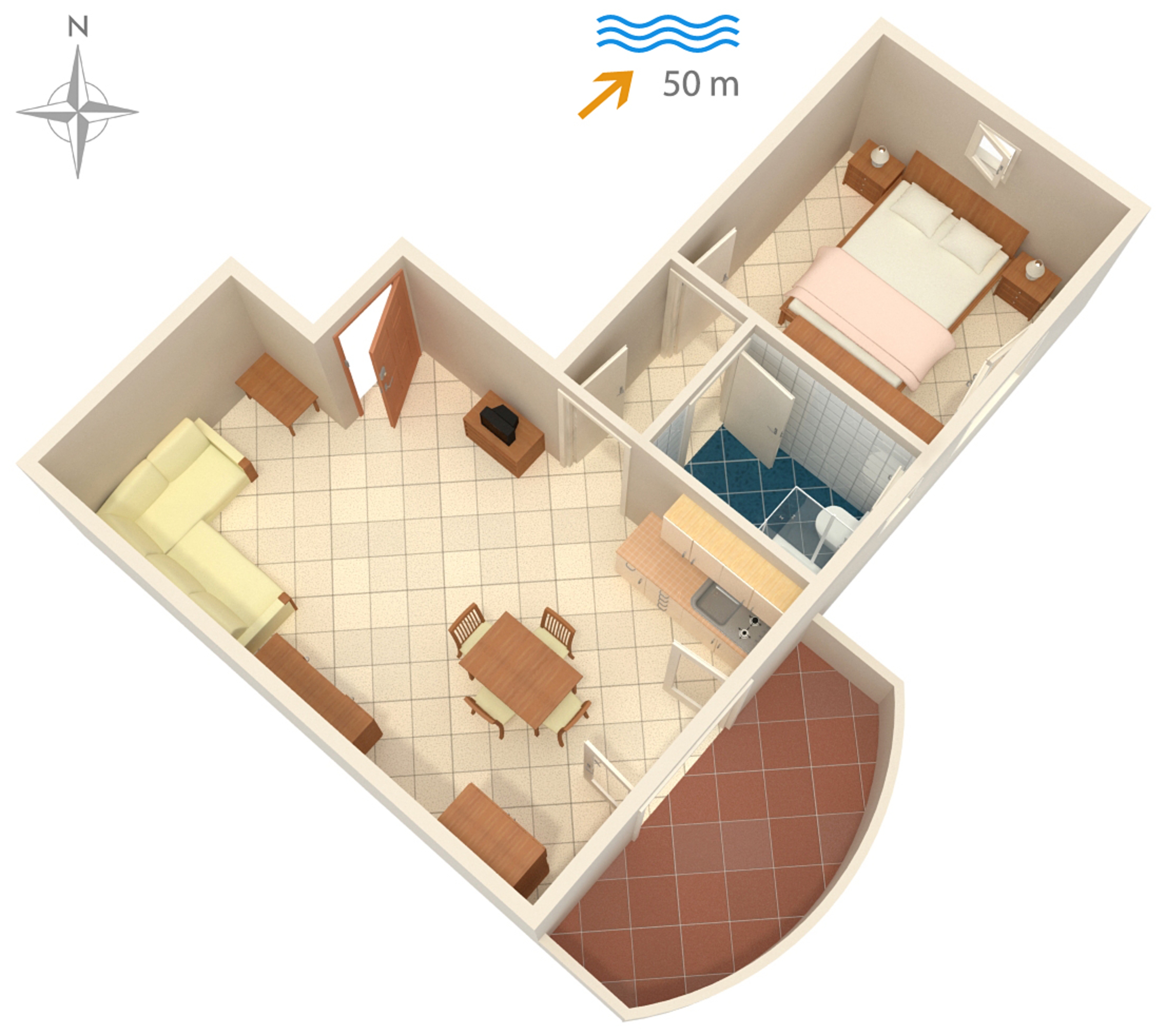 Jednosobni apartman uz plažu Ražanac, Zadar  A-e