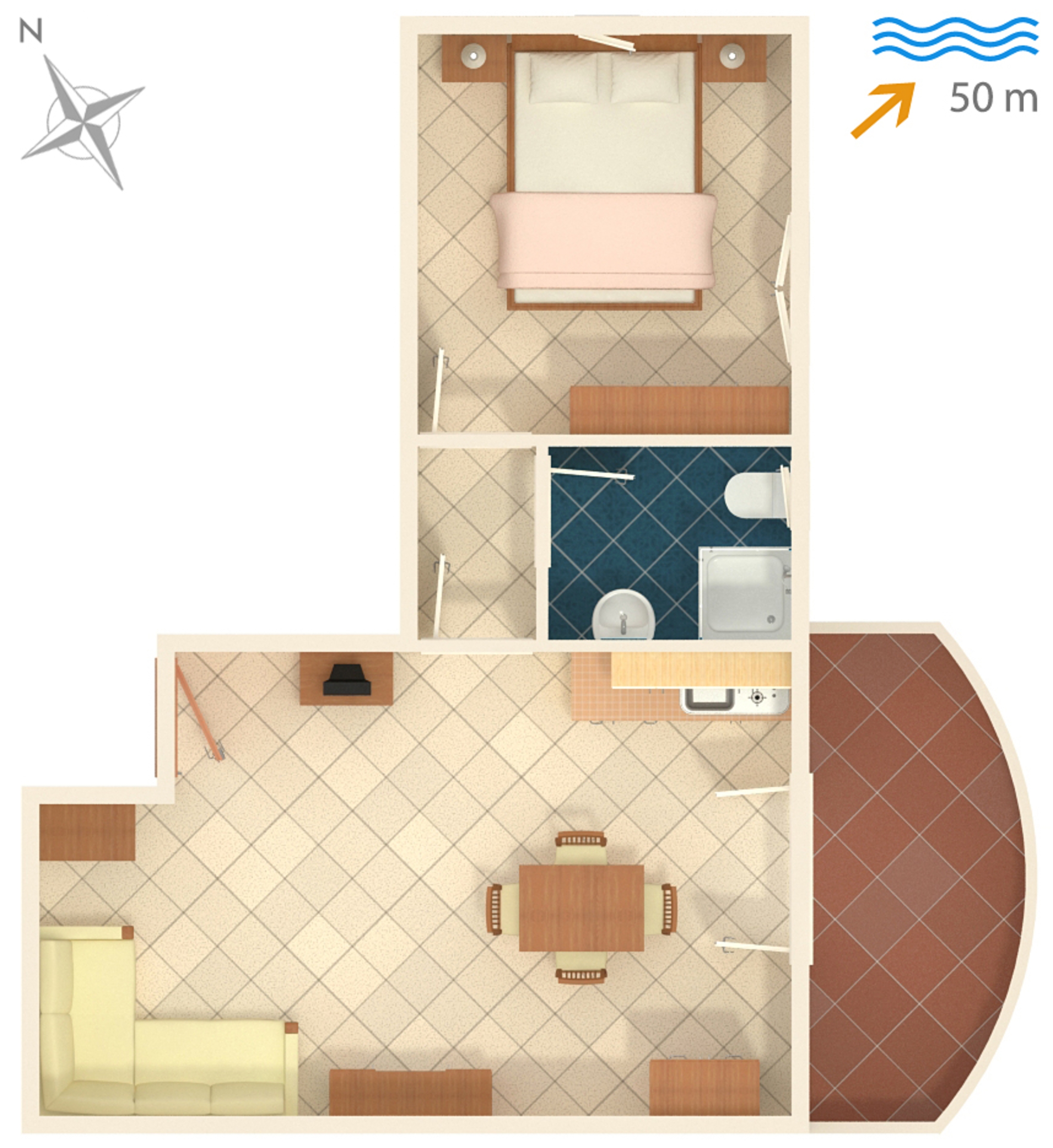 Jednosobni apartman uz plažu Ražanac, Zadar  A-e