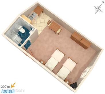 Vrsi - Mulo, Plan in the studio-apartment, WiFi.