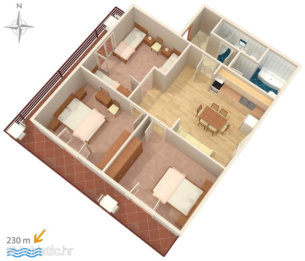 Pôdorys Zadar - Diklo, Pôdorys v ubytovacej jednotke apartment, WiFi.