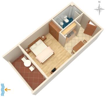 Zadar - Diklo, plattegrond in the studio-apartment, WiFi.