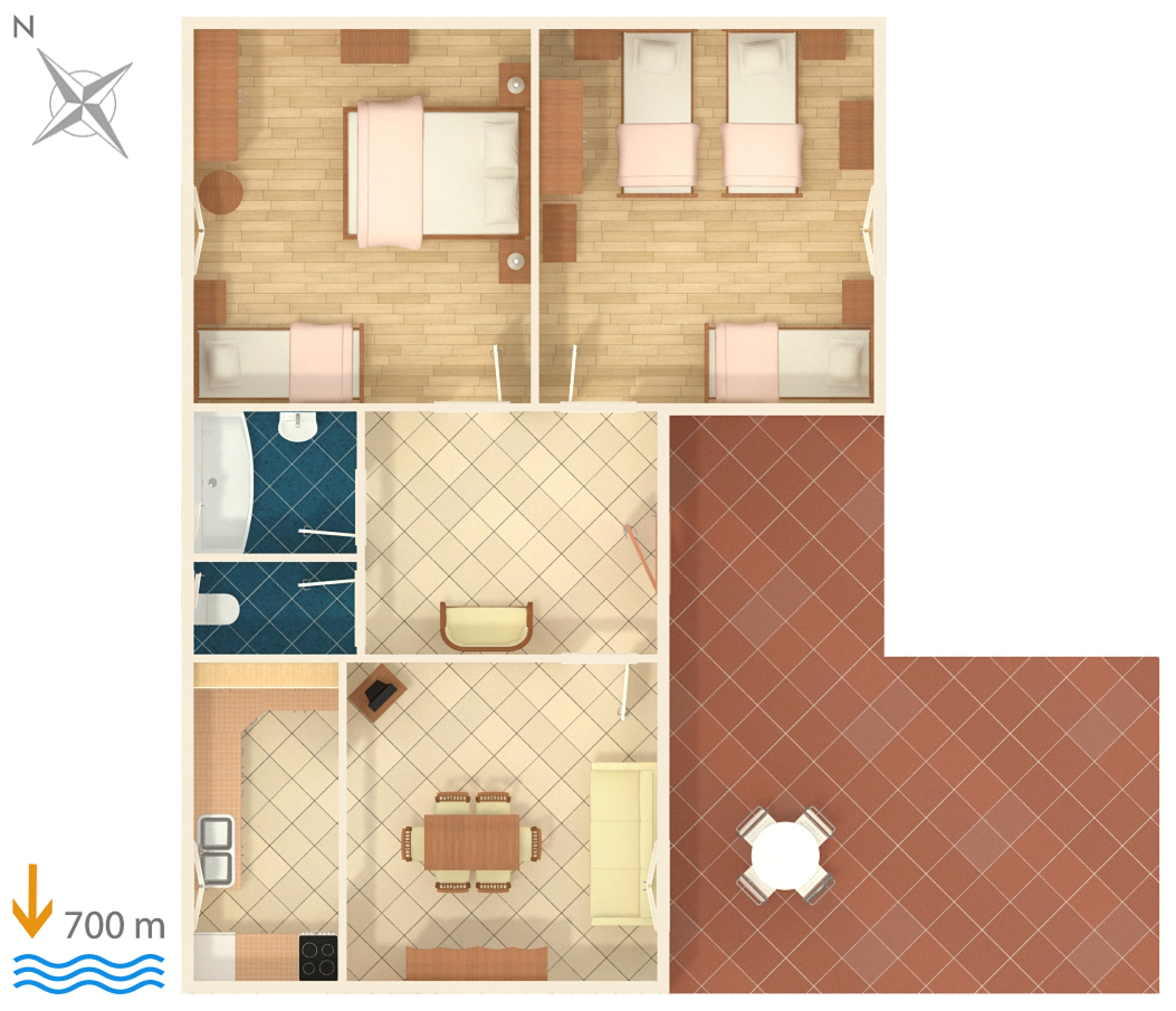 Two bedroom apartment with terrace Biograd na Moru, Biograd  A-a