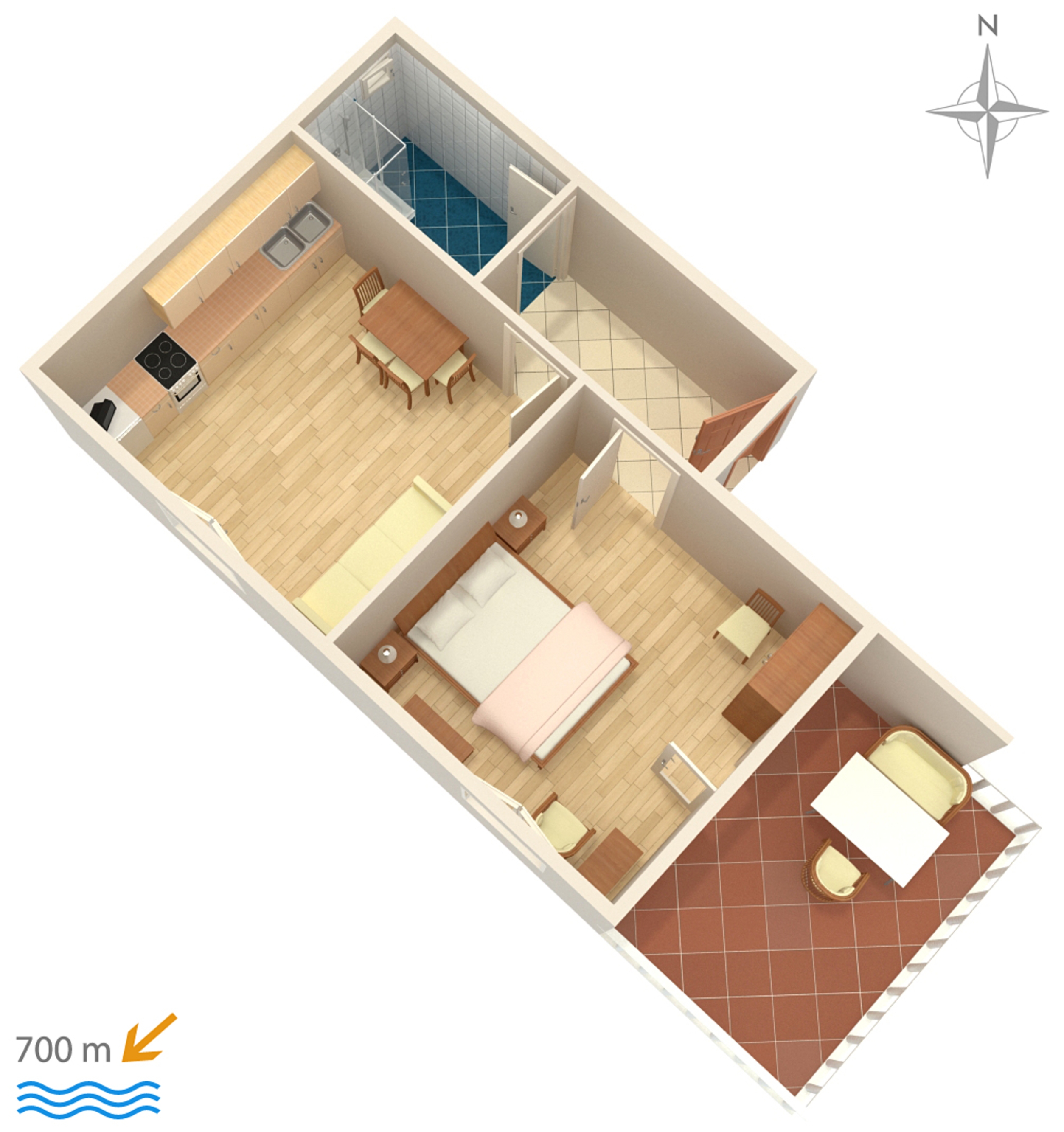 One bedroom apartment with terrace Biograd na Moru, Biograd  A-b