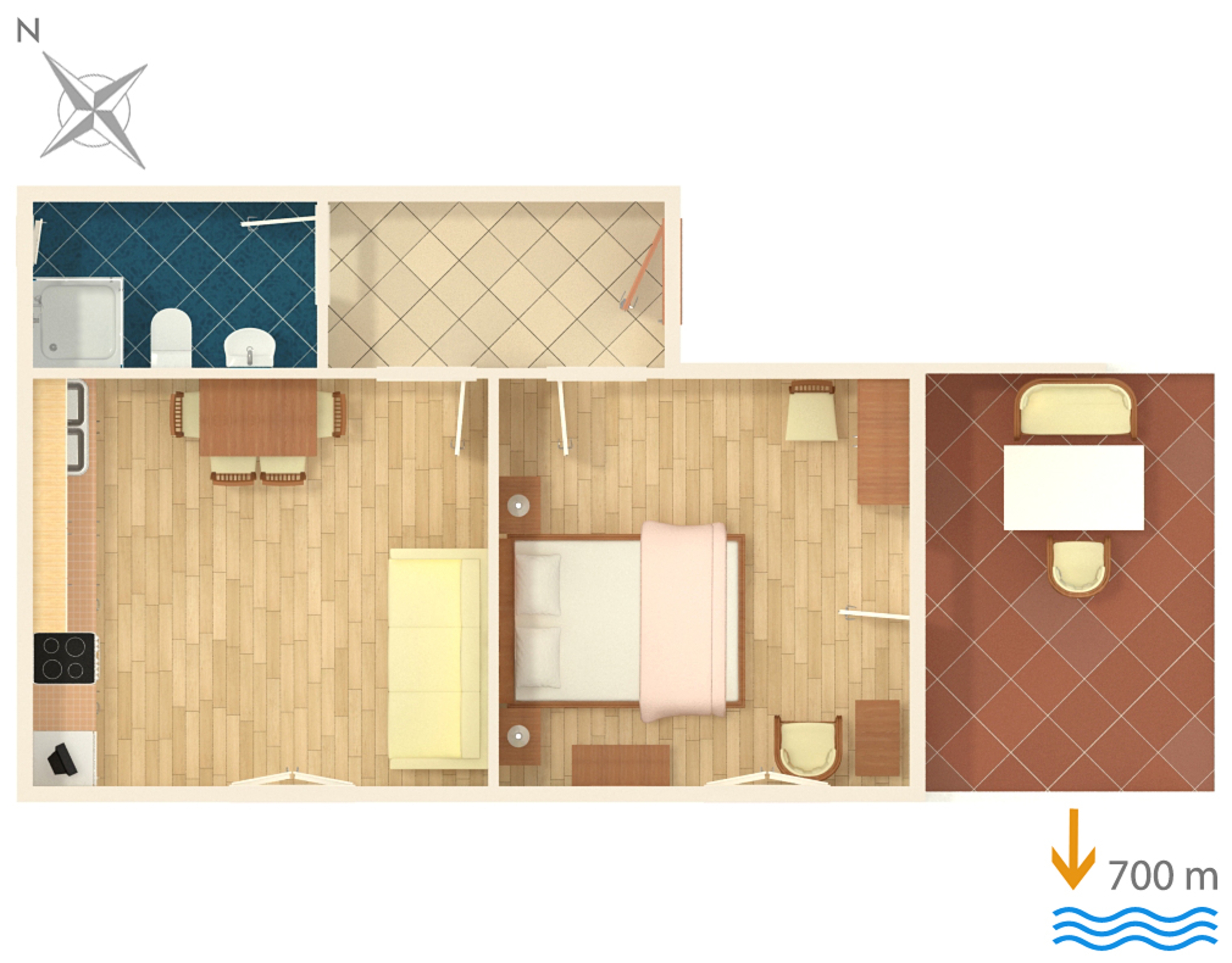 One bedroom apartment with terrace Biograd na Moru, Biograd  A-b