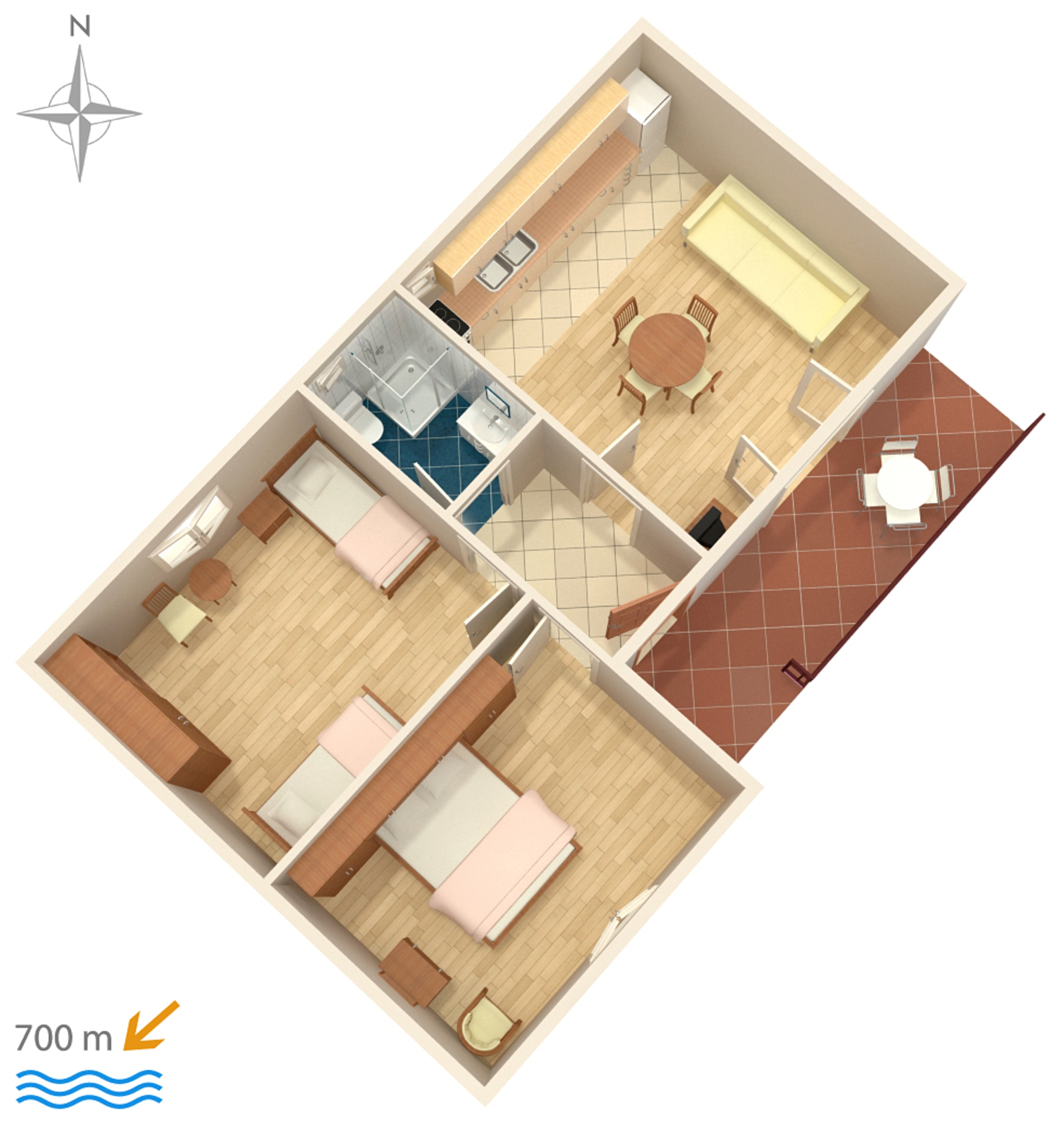 Two bedroom apartment with terrace Biograd na Moru, Biograd  A-d
