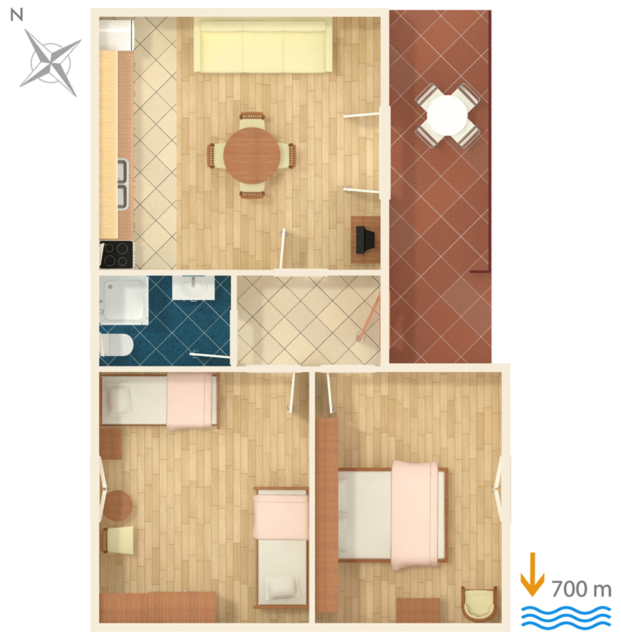 Two bedroom apartment with terrace Biograd na Moru, Biograd  A-d