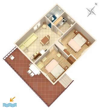 Zavala, plattegrond in the apartment, (pet friendly) en WiFi.