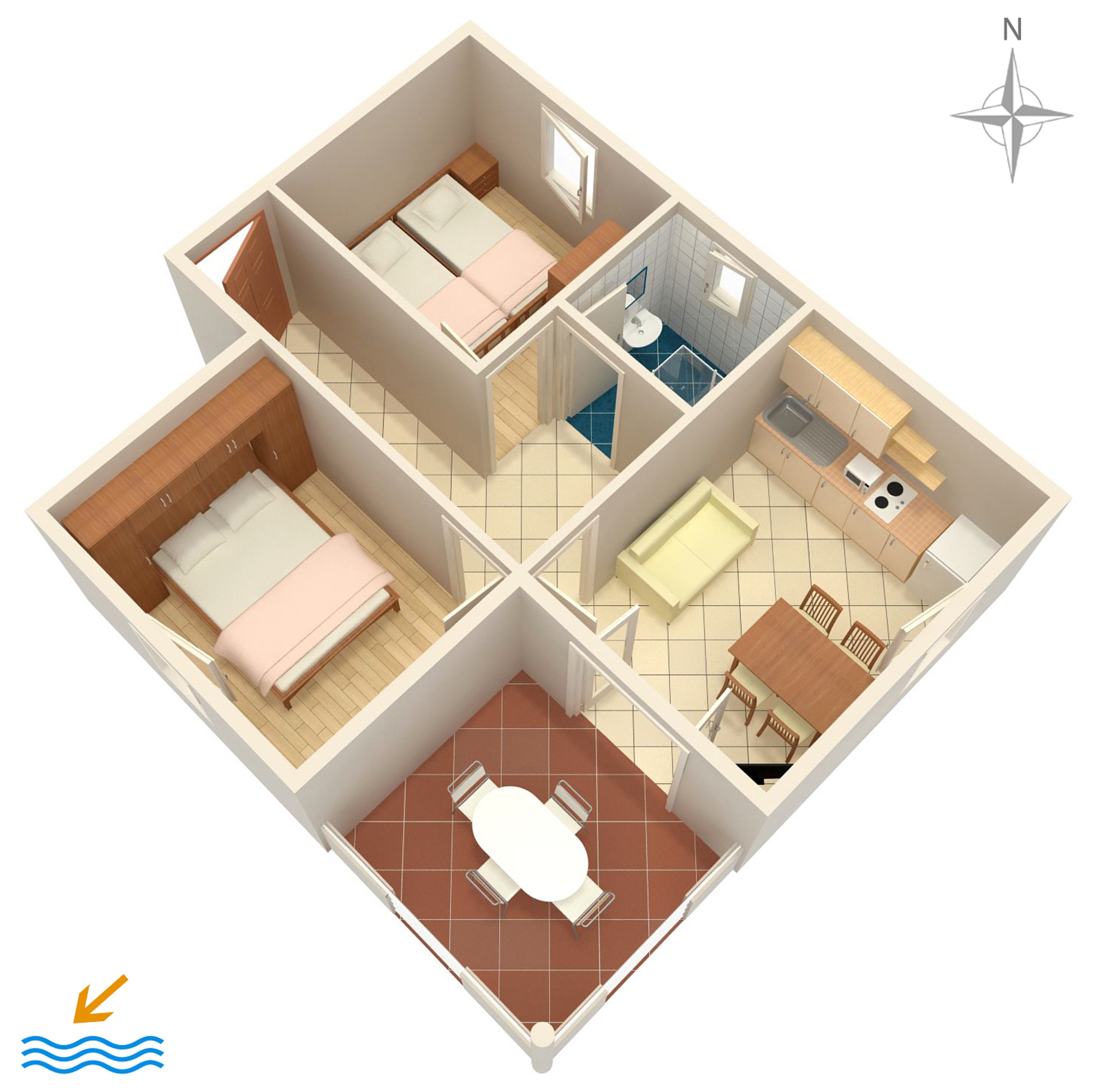 Two bedroom apartment near beach Vrsi - Mulo, Zadar  A-d